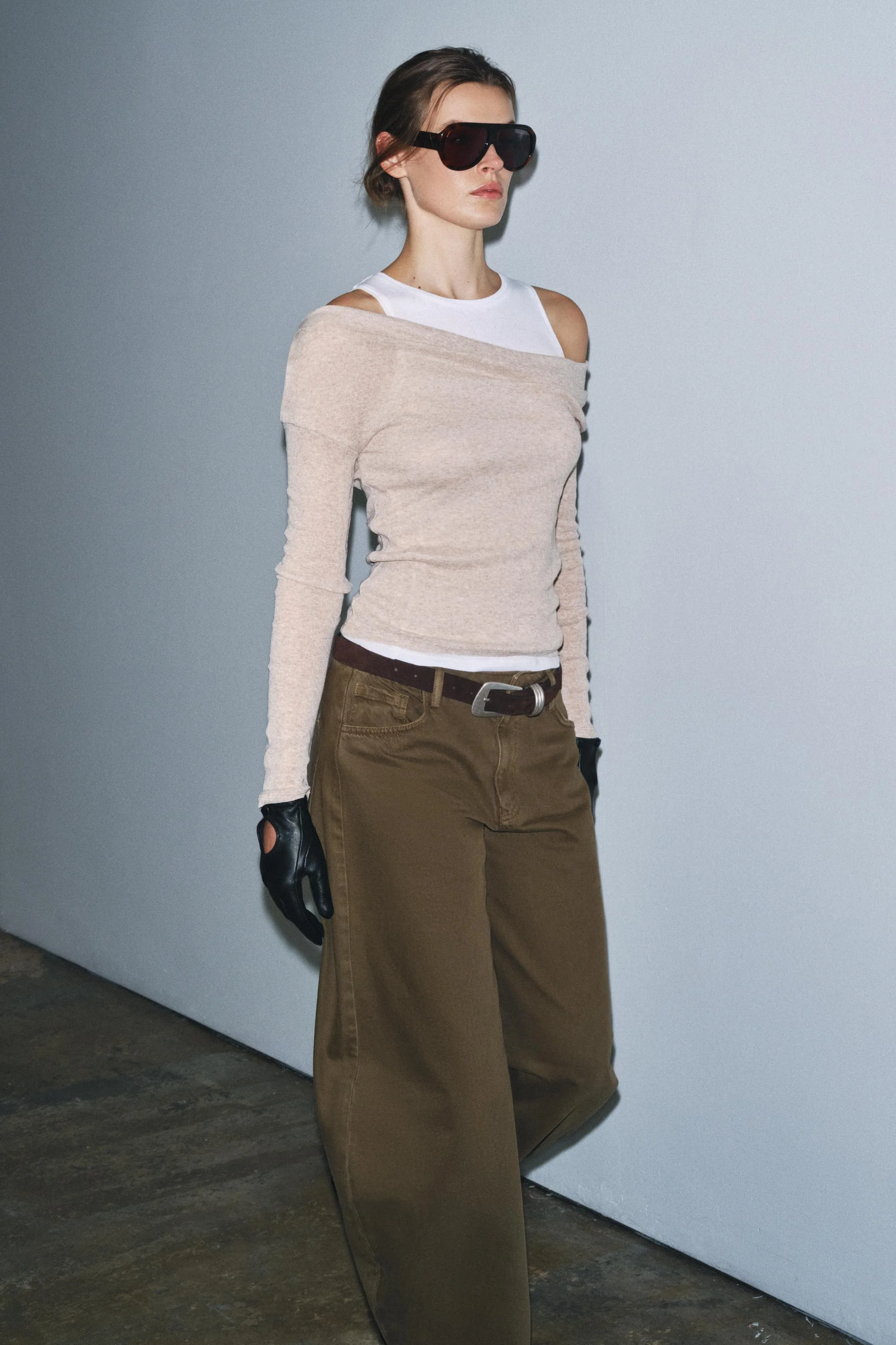 تی شرت آستین بلند با طرح لایه ای نامتقارن