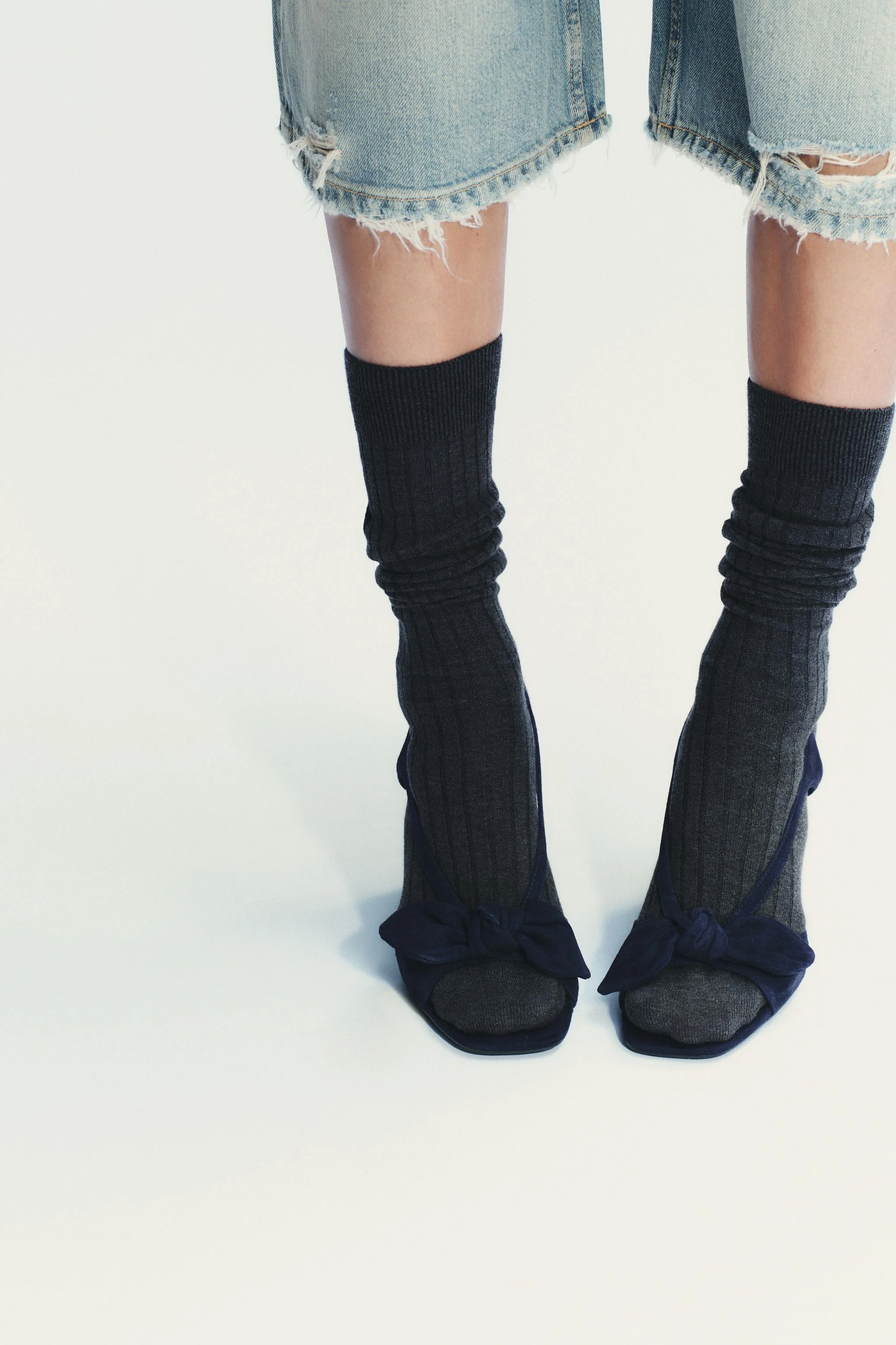 صندل پاشنه بلند جیر با پاپیون