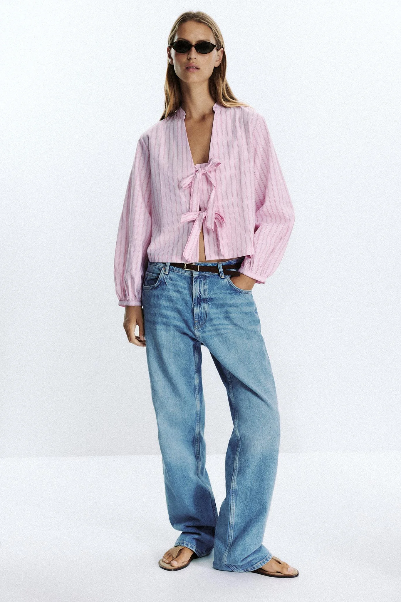 پیراهن پاپلین راه راه با بند