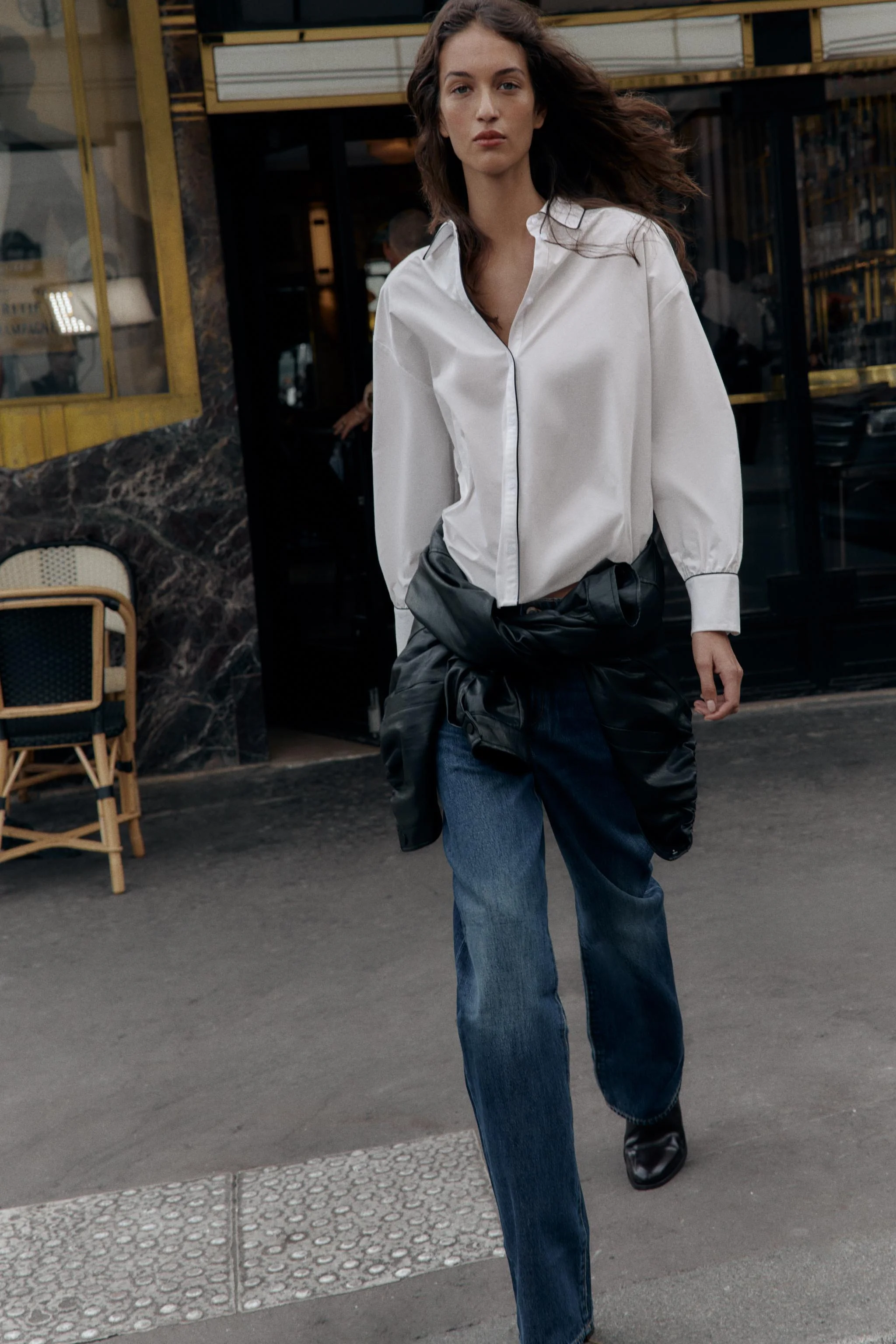 پیراهن پاپلین با نوار لبه متضاد