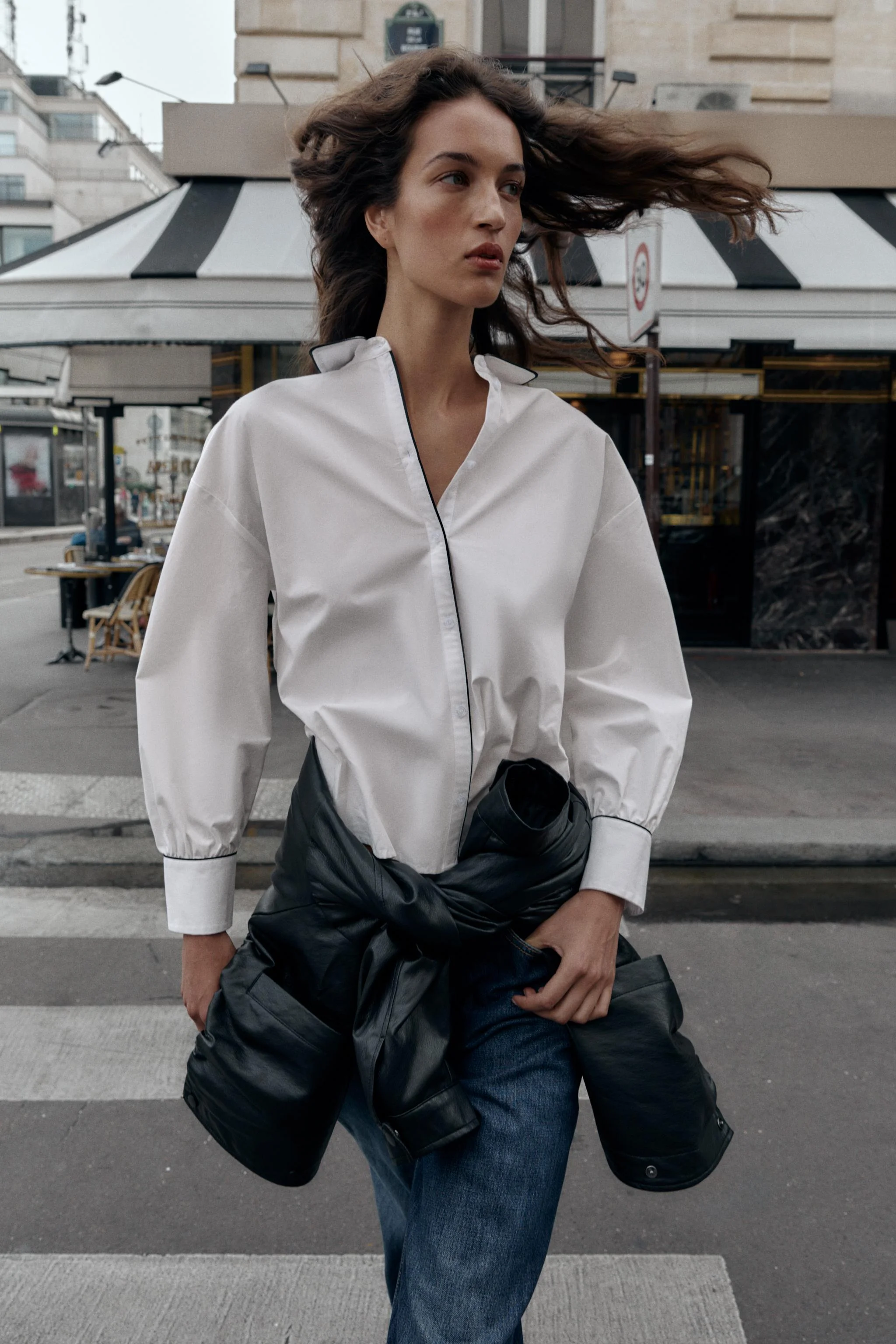 پیراهن پاپلین با نوار لبه متضاد