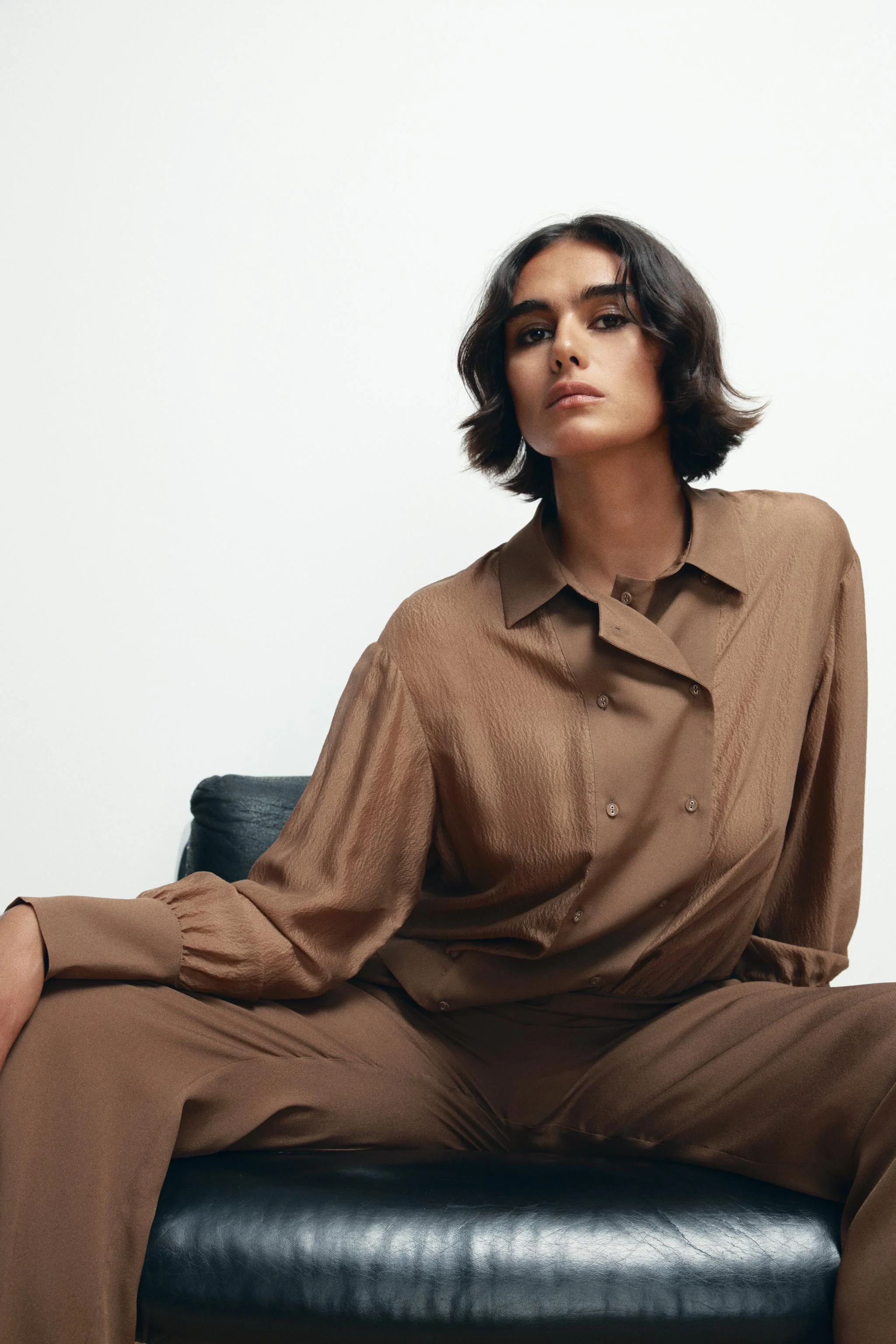 پیراهن دکمه دوبل ابریشم خالص