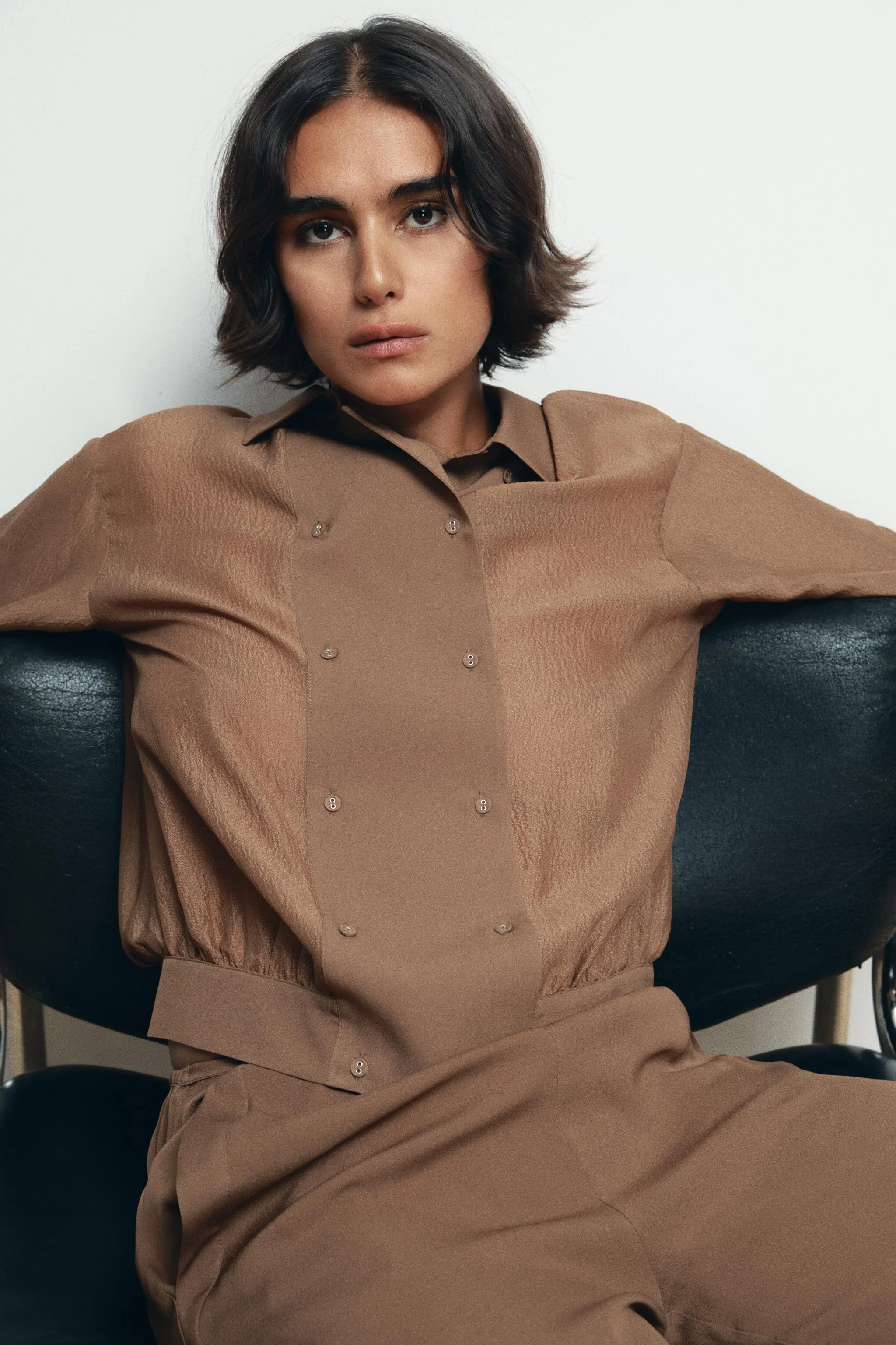 پیراهن دکمه دوبل ابریشم خالص