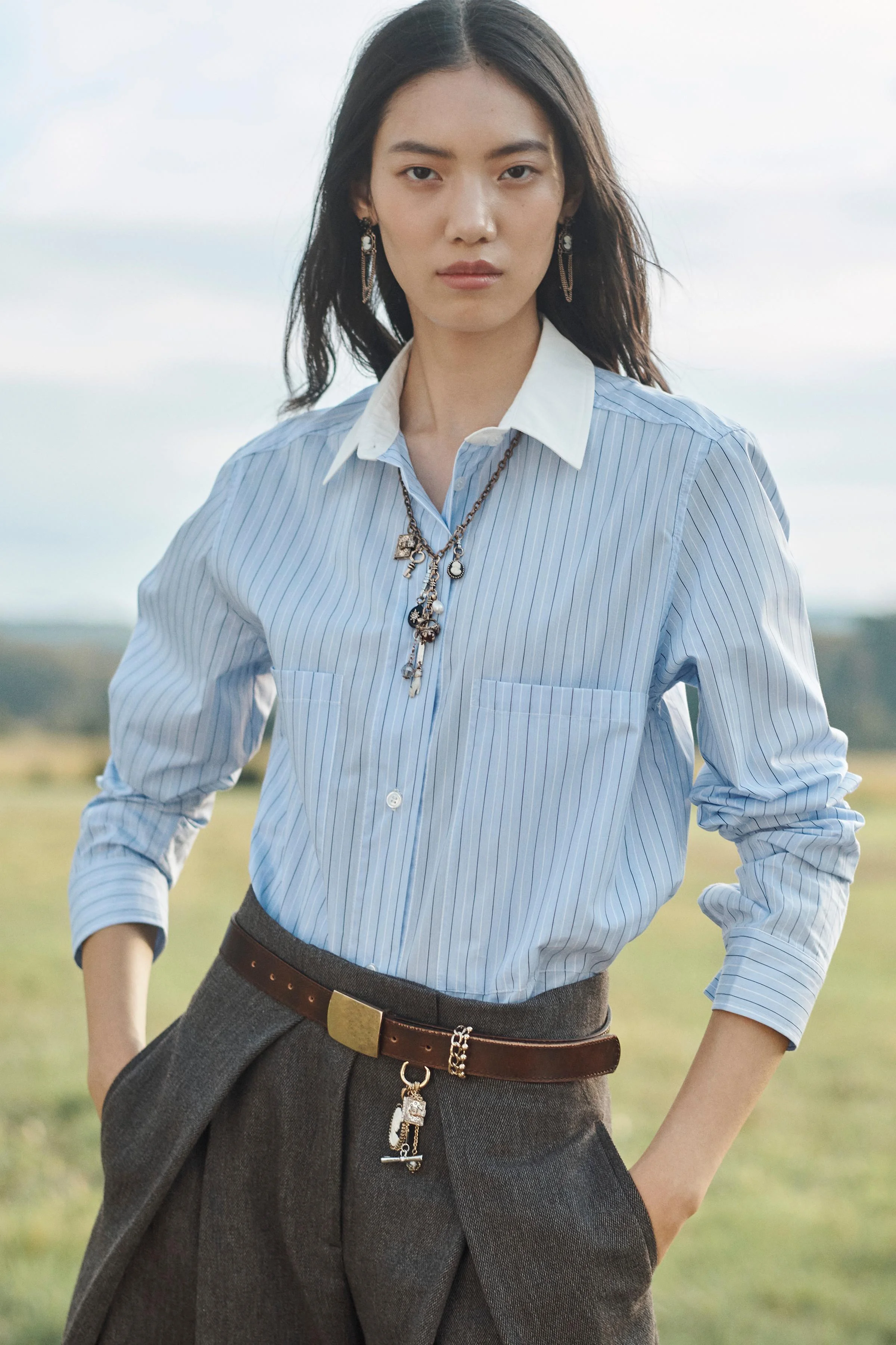 پیراهن راه راه نسخه محدود با یقه متضاد