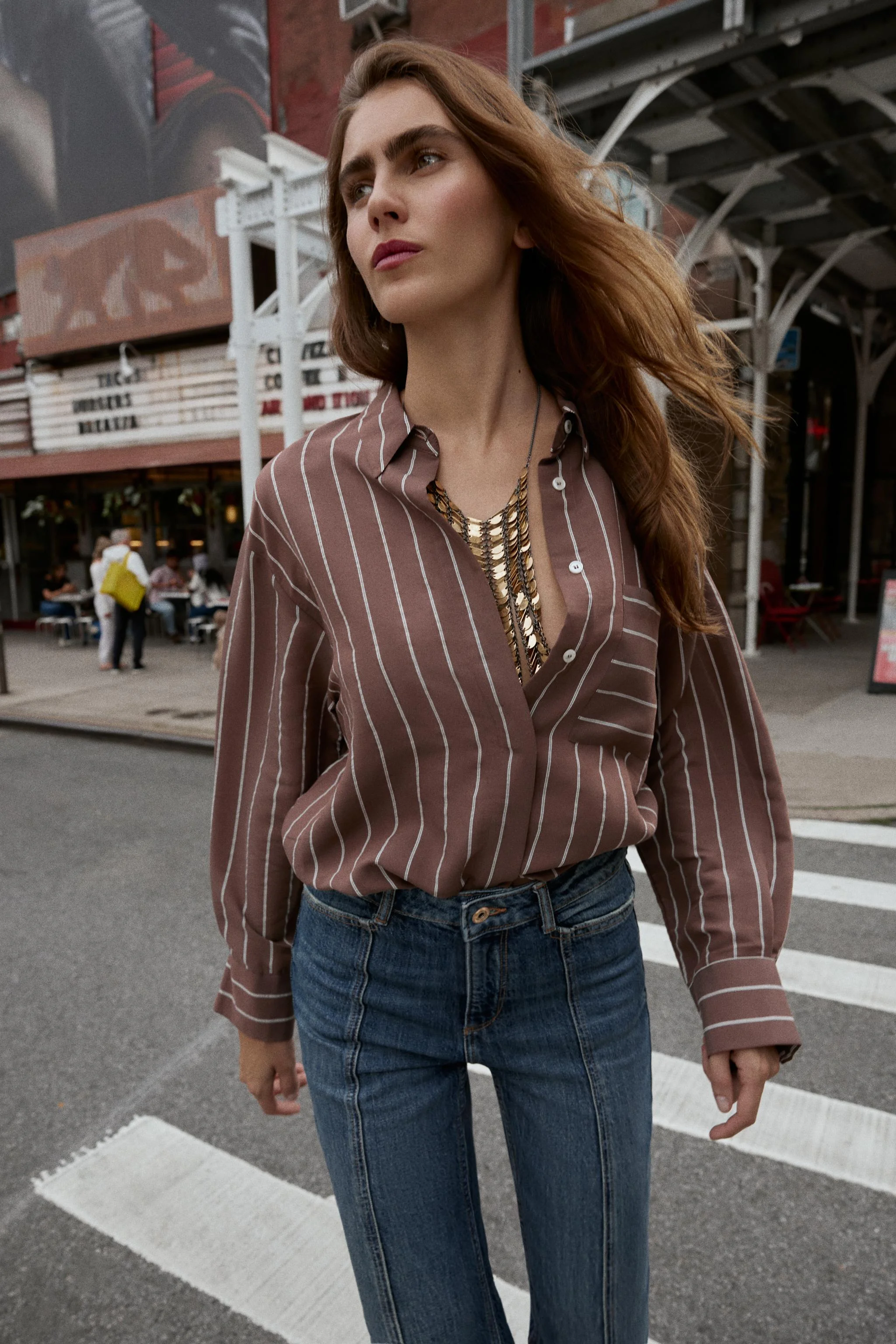 پیراهن راه راه با جیب