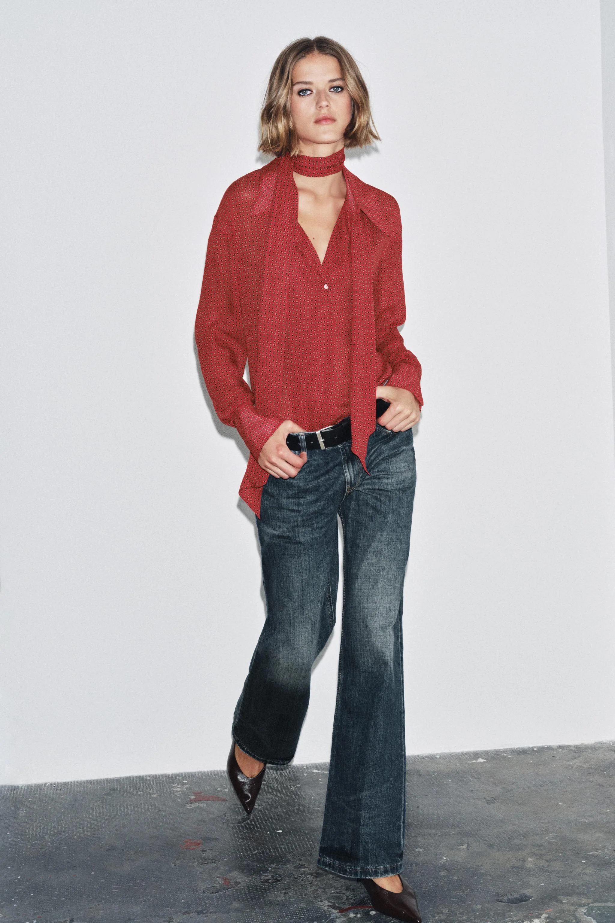 بلوز طرح‌دار ZW COLLECTION با جزئیات پاپیون