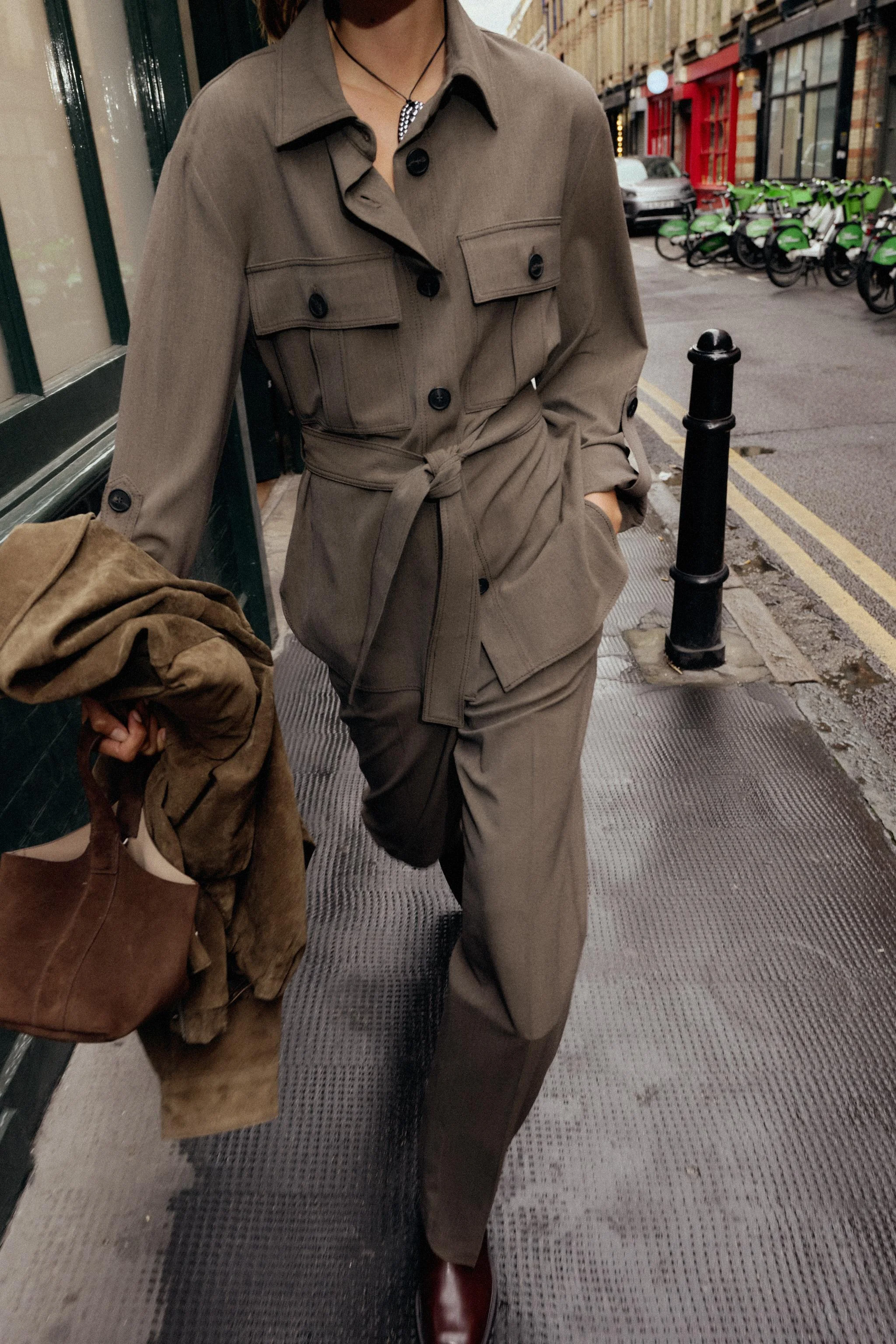 پیراهن آستین جمع‌شو با کمربند