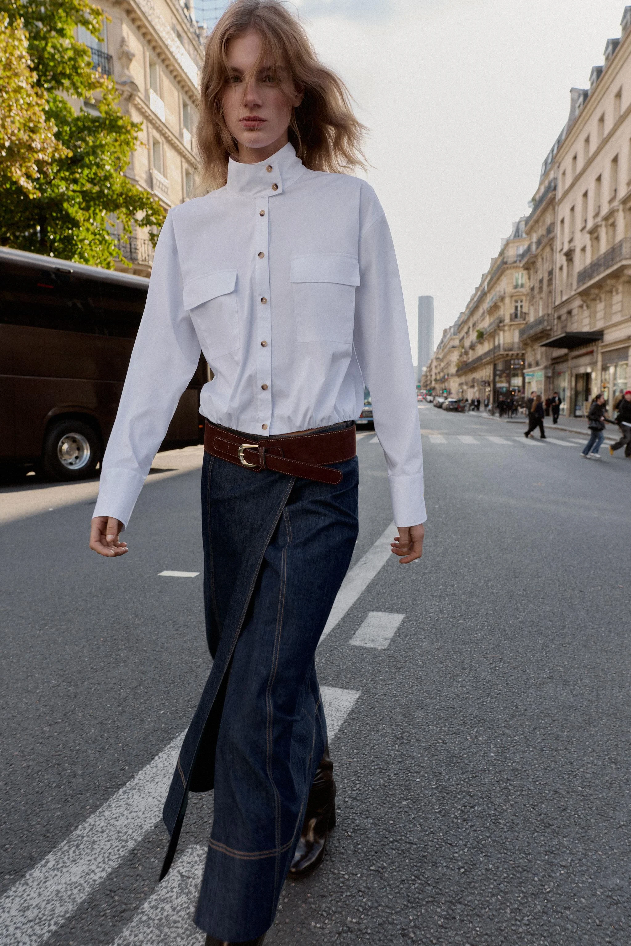 پیراهن پاپلین با لبه پفی