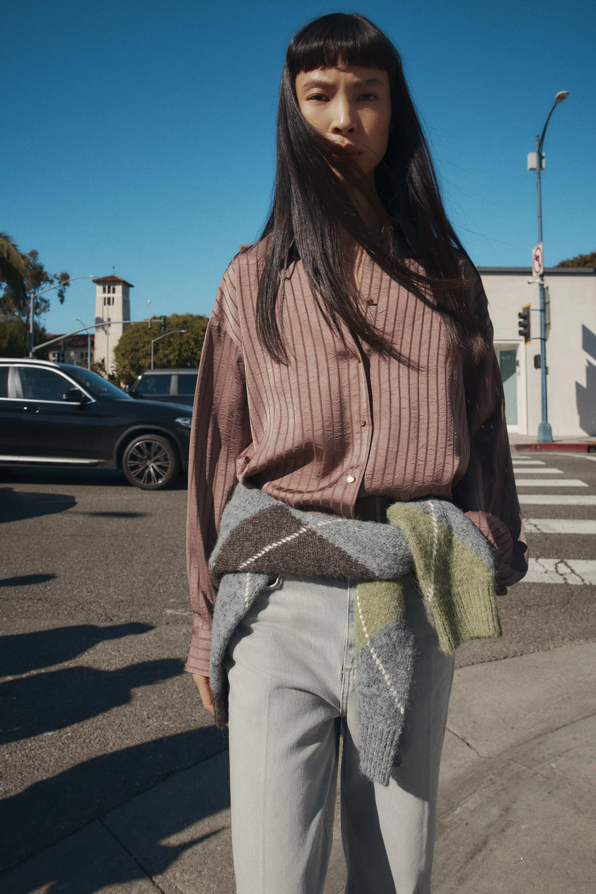 پیراهن راه راه ساتن