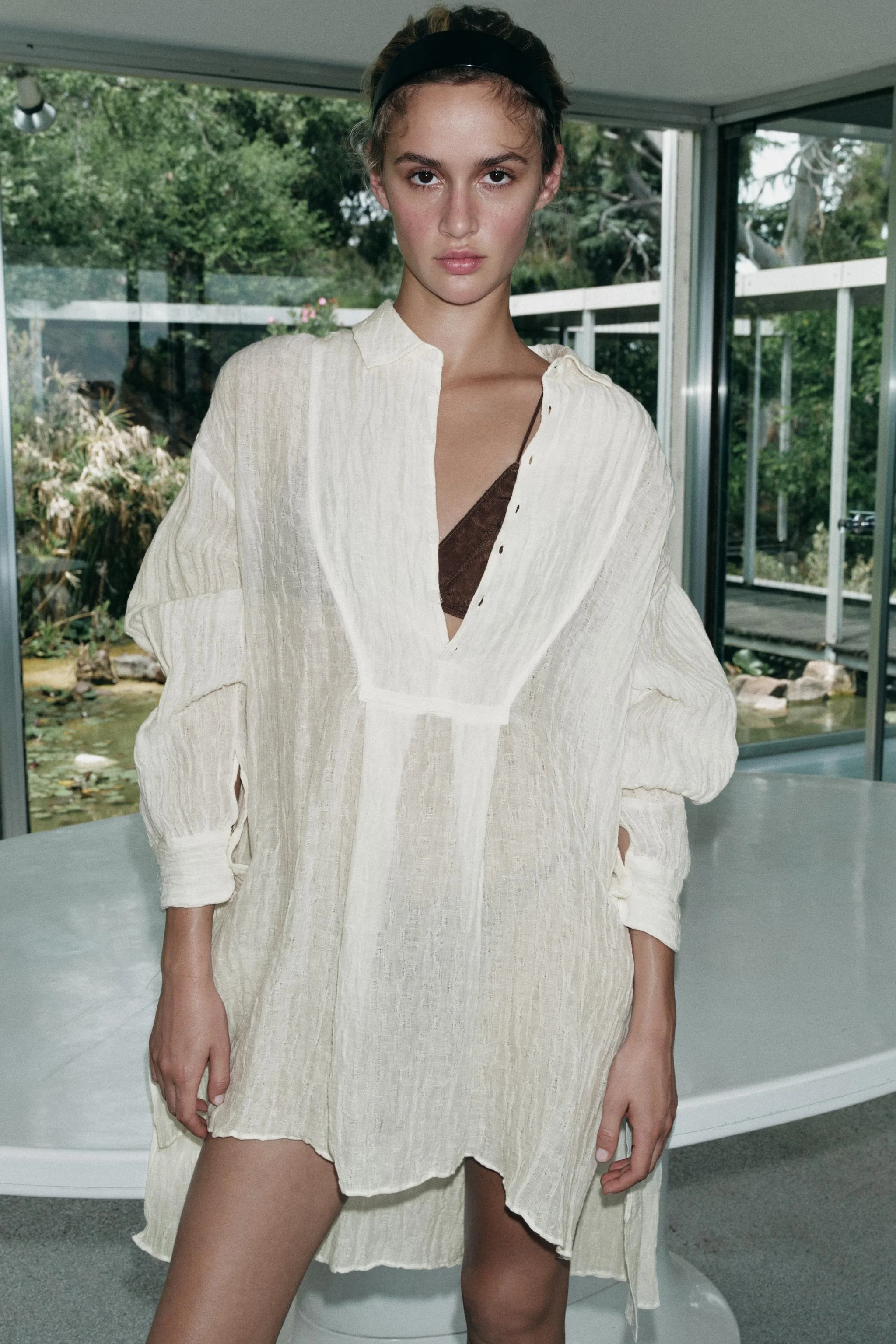 پیراهن بافت کتان ترکیبی با جلوه چروک نسخه محدود