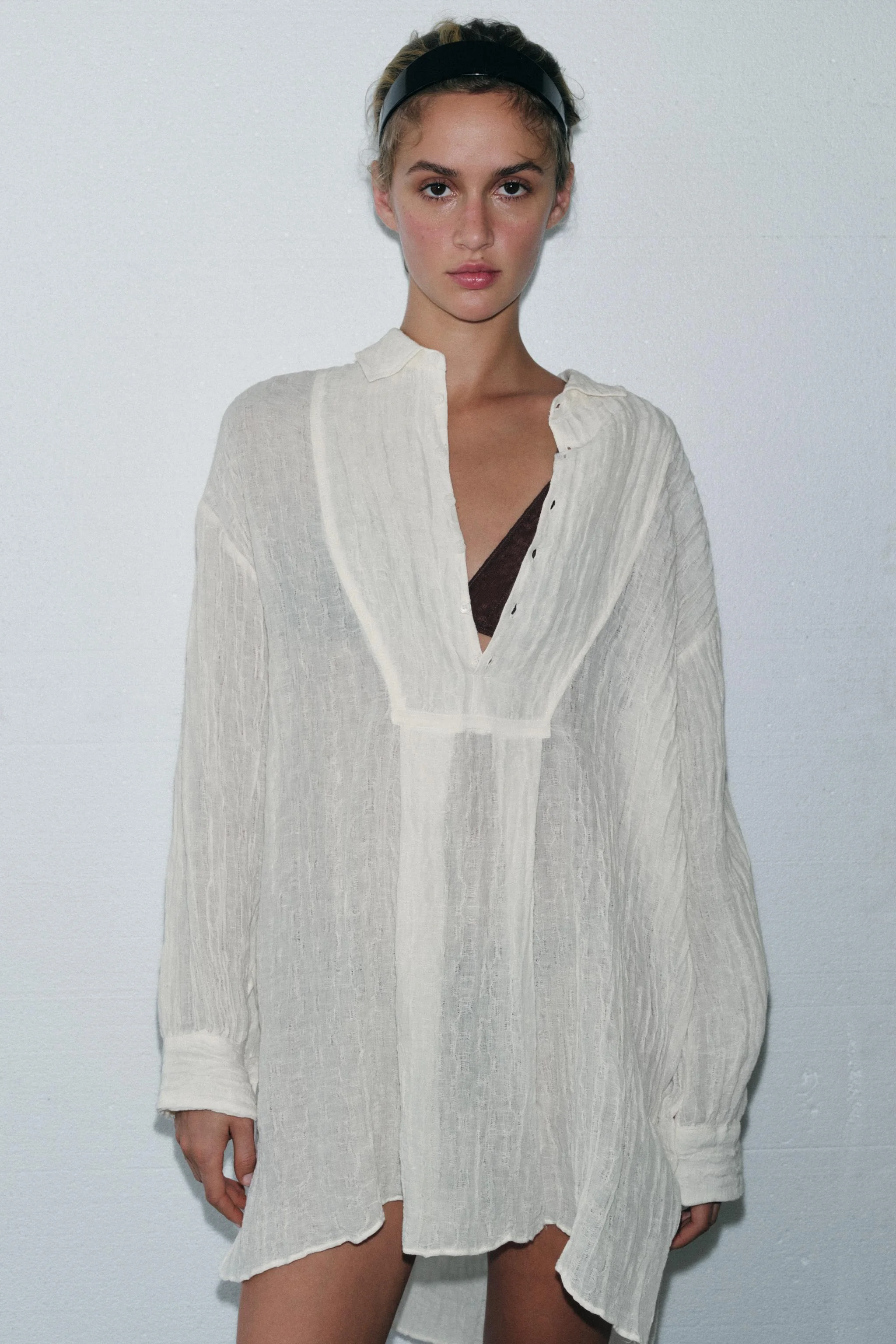 پیراهن بافت کتان ترکیبی با جلوه چروک نسخه محدود