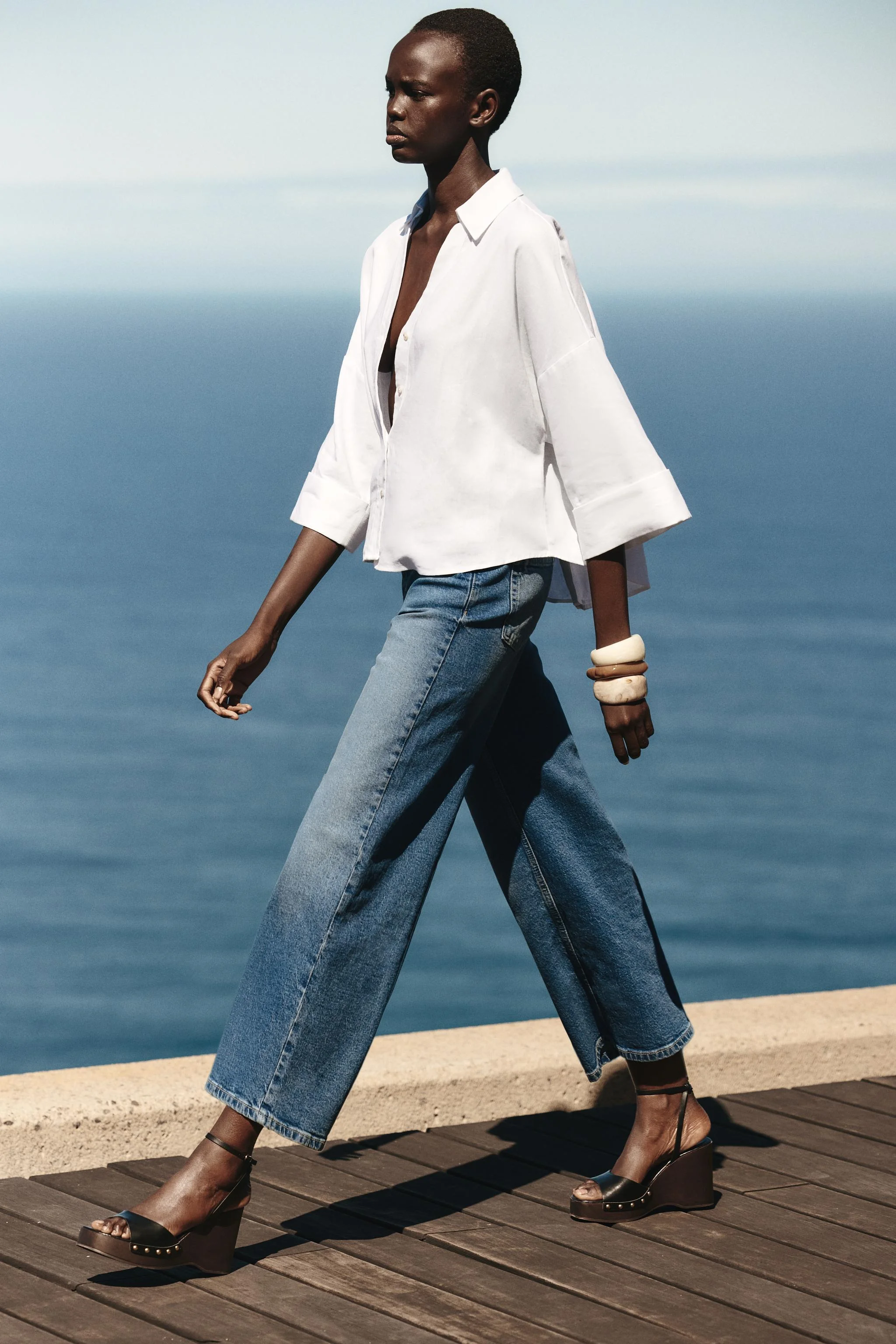 شومیز آستین گشاد با ترکیب پارچه لینن