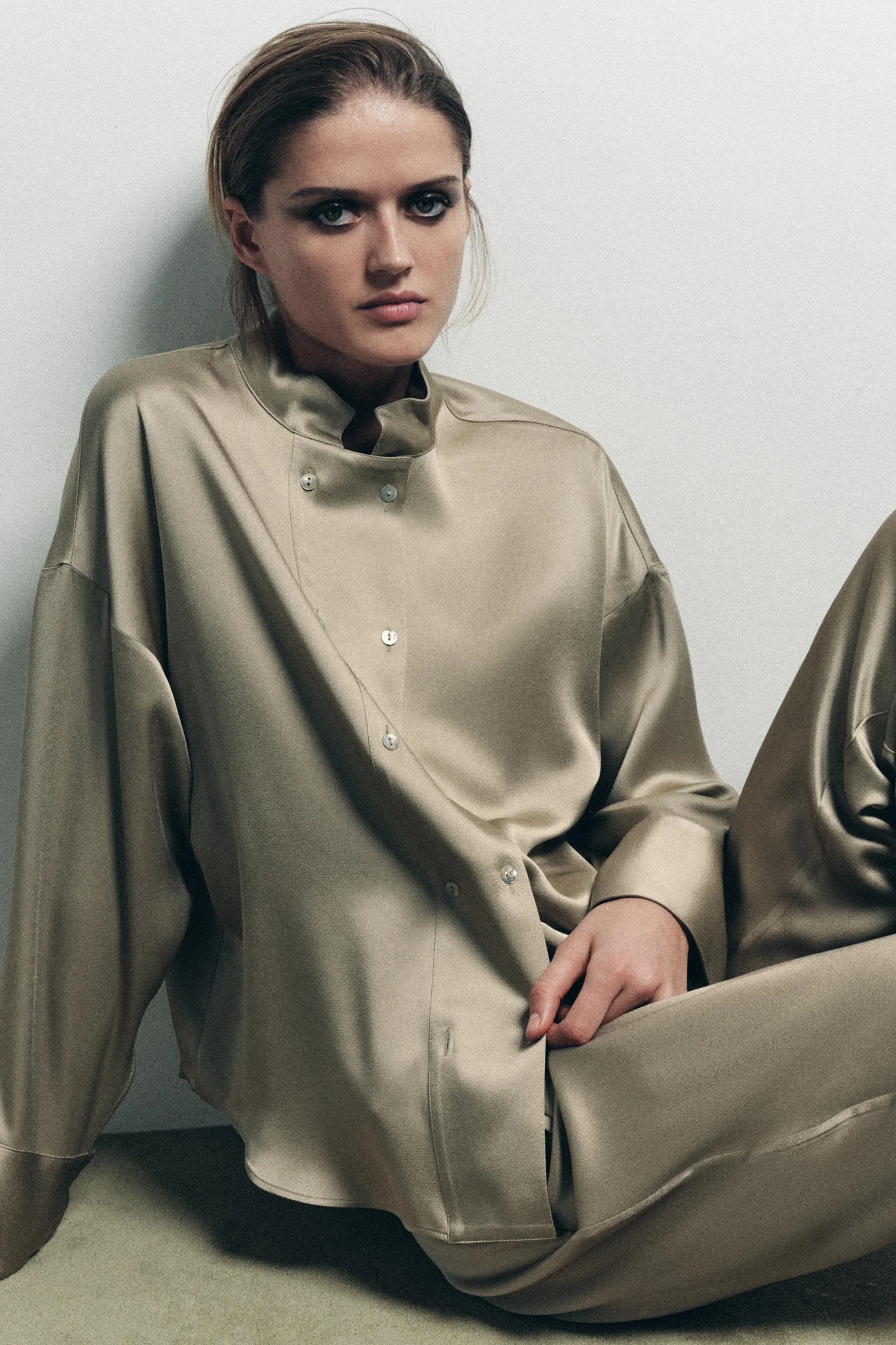 پیراهن ساتن دکمه دوبل