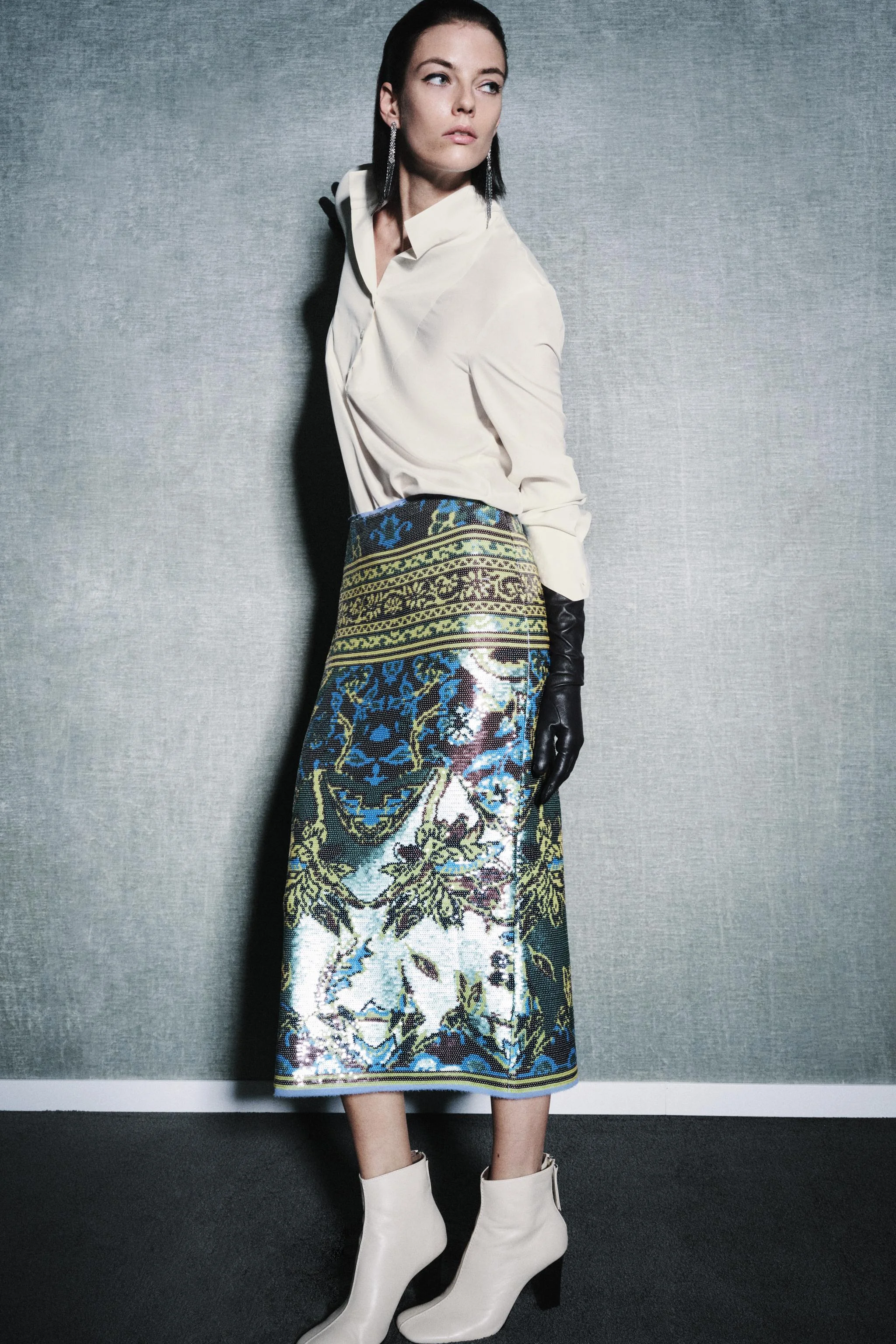 پیراهن یقه گرد آستین بلند زنانه زارا مدل ZW COLLECTION با بافت ابریشم خالص