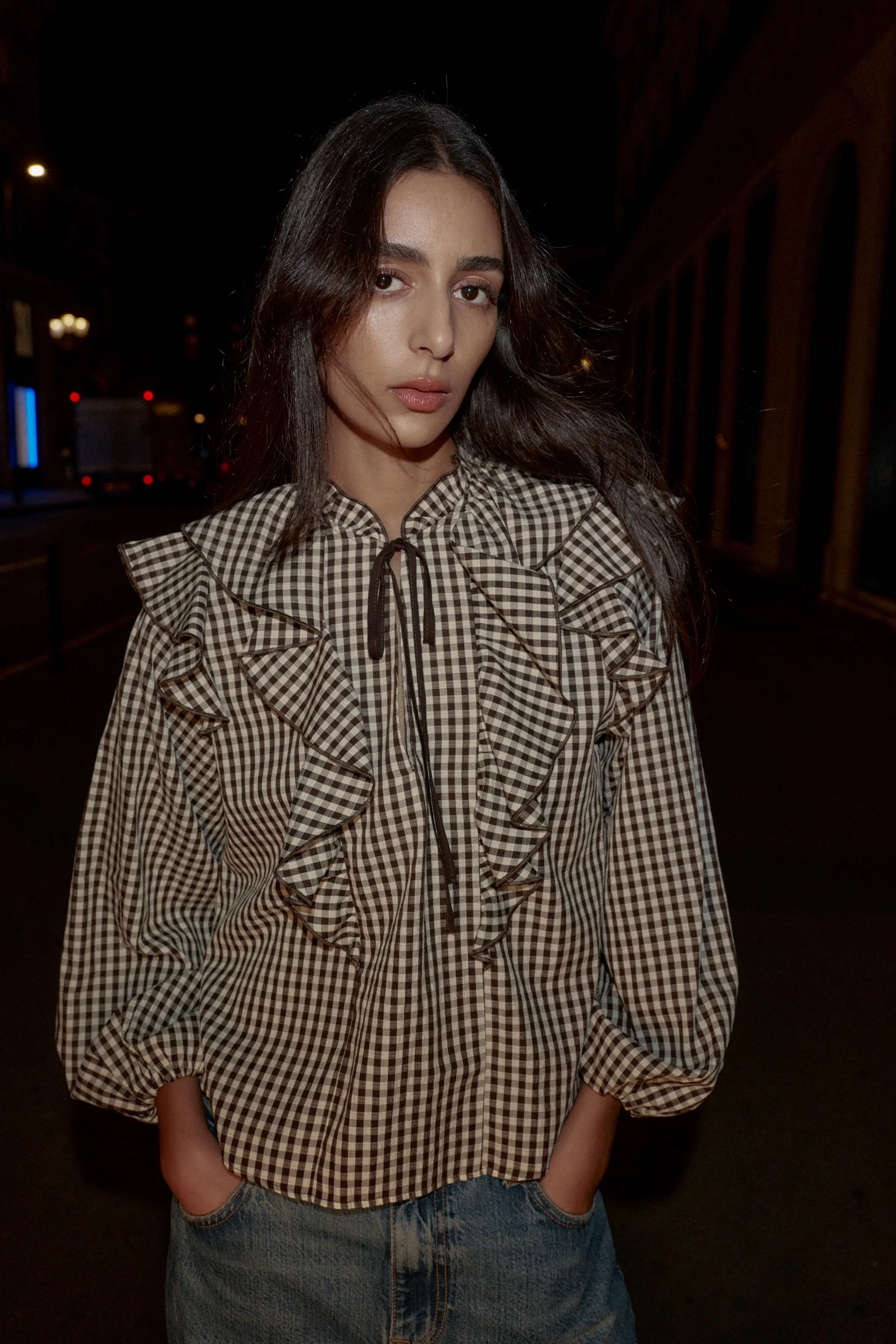 بلوز یقه گرد با بند کشی