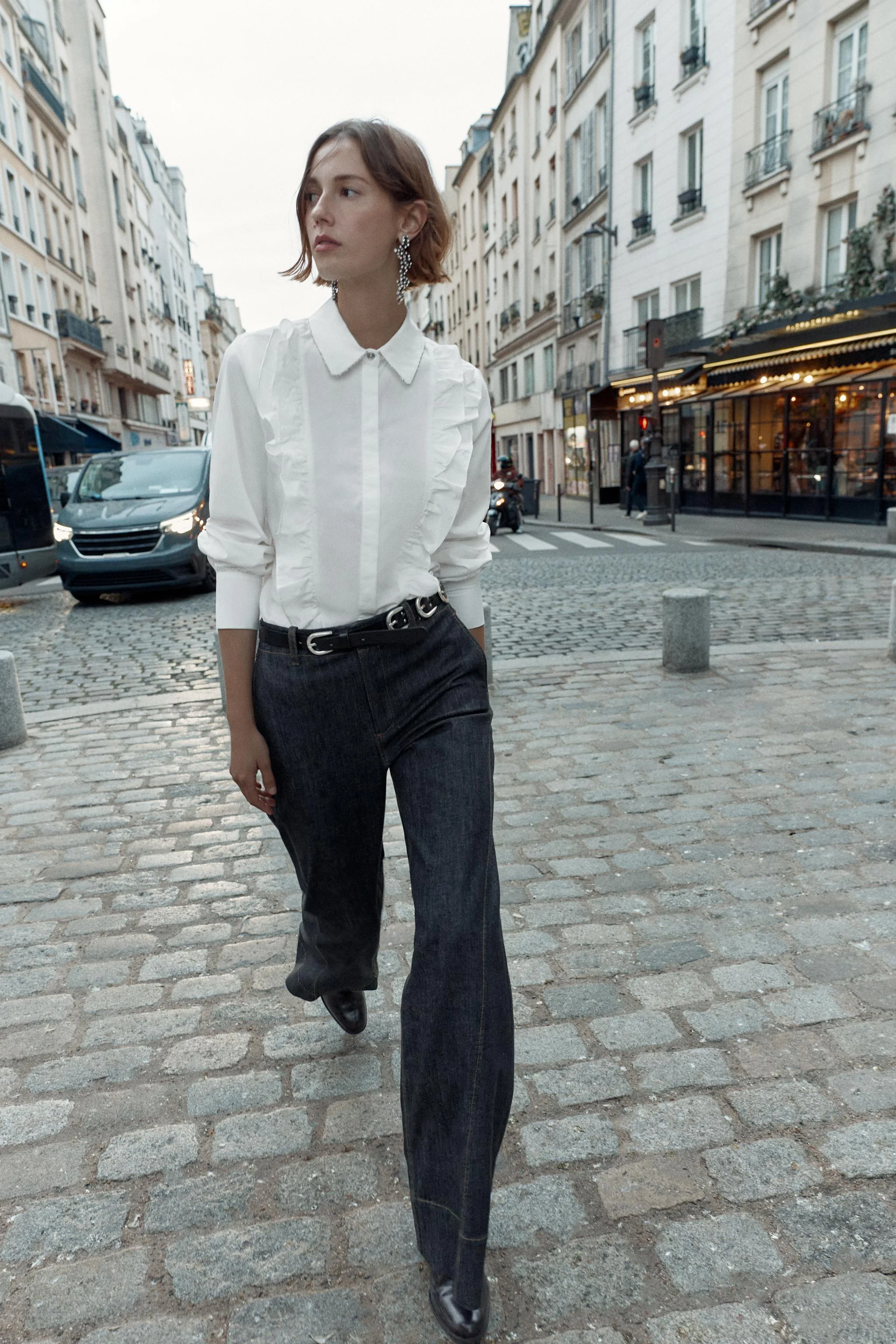 پیراهن پاپلین با یقه تزئین شده با مهره