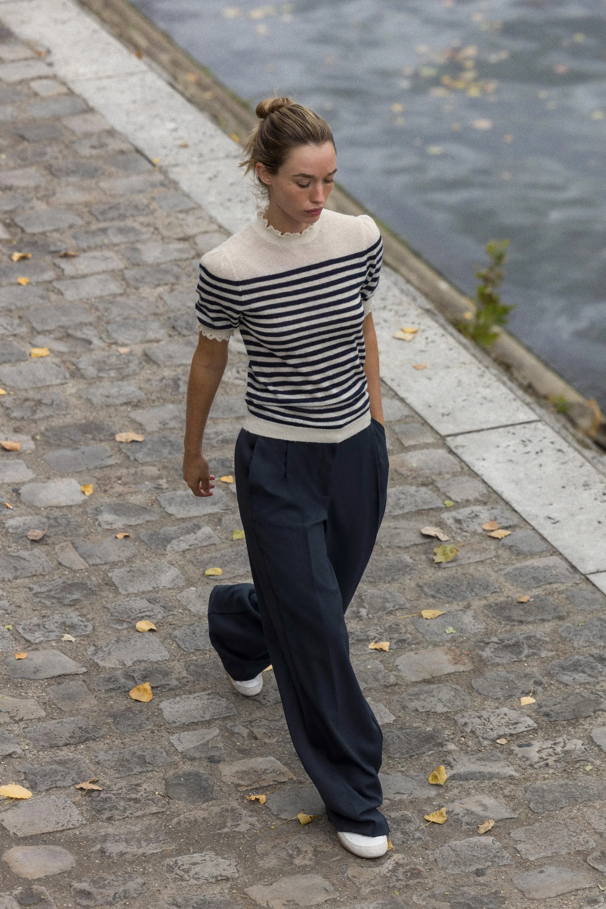 بلوز بافت راه راه آستین کوتاه