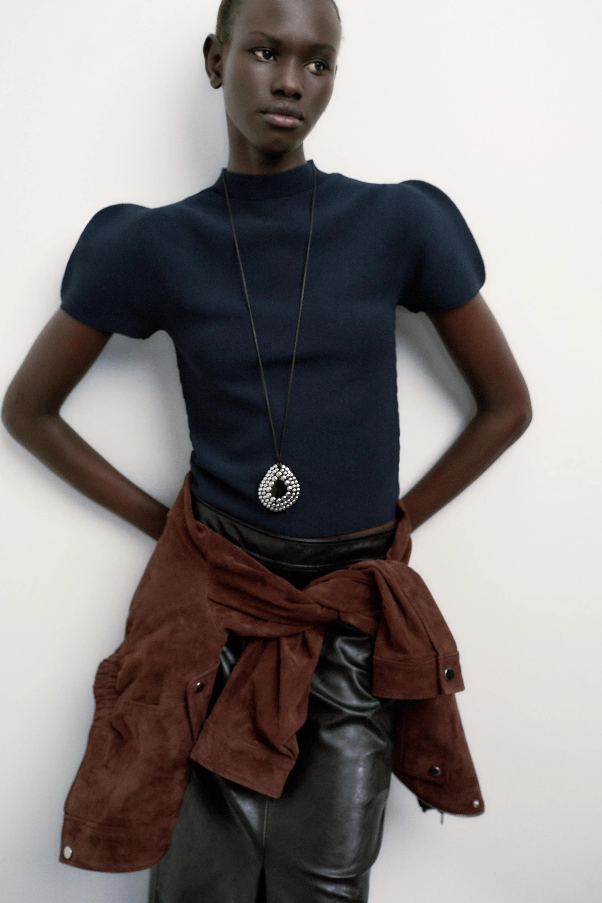 پلیور بافت آستین کوتاه با آستین های پفی