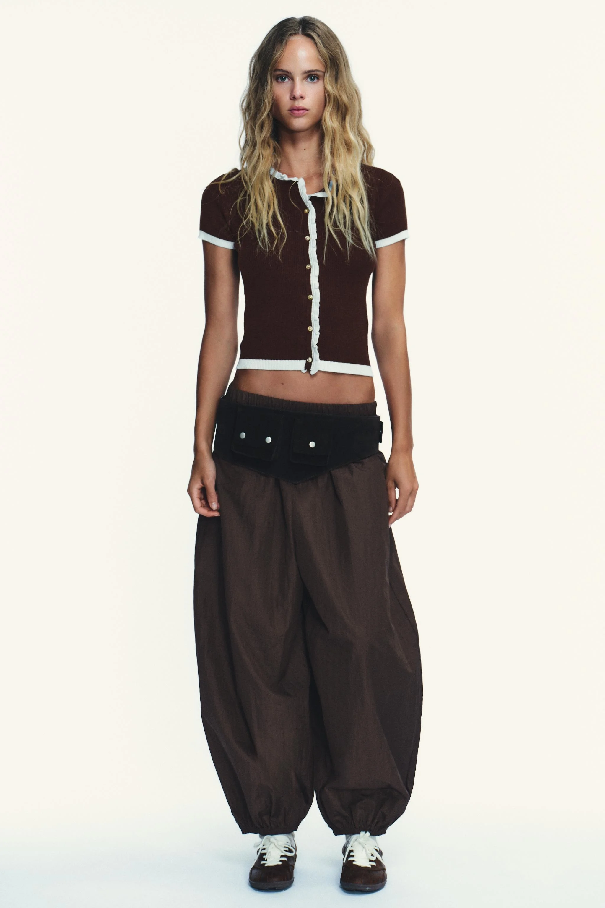 ژاکت بافتنی آستین کوتاه با تضاد رنگ