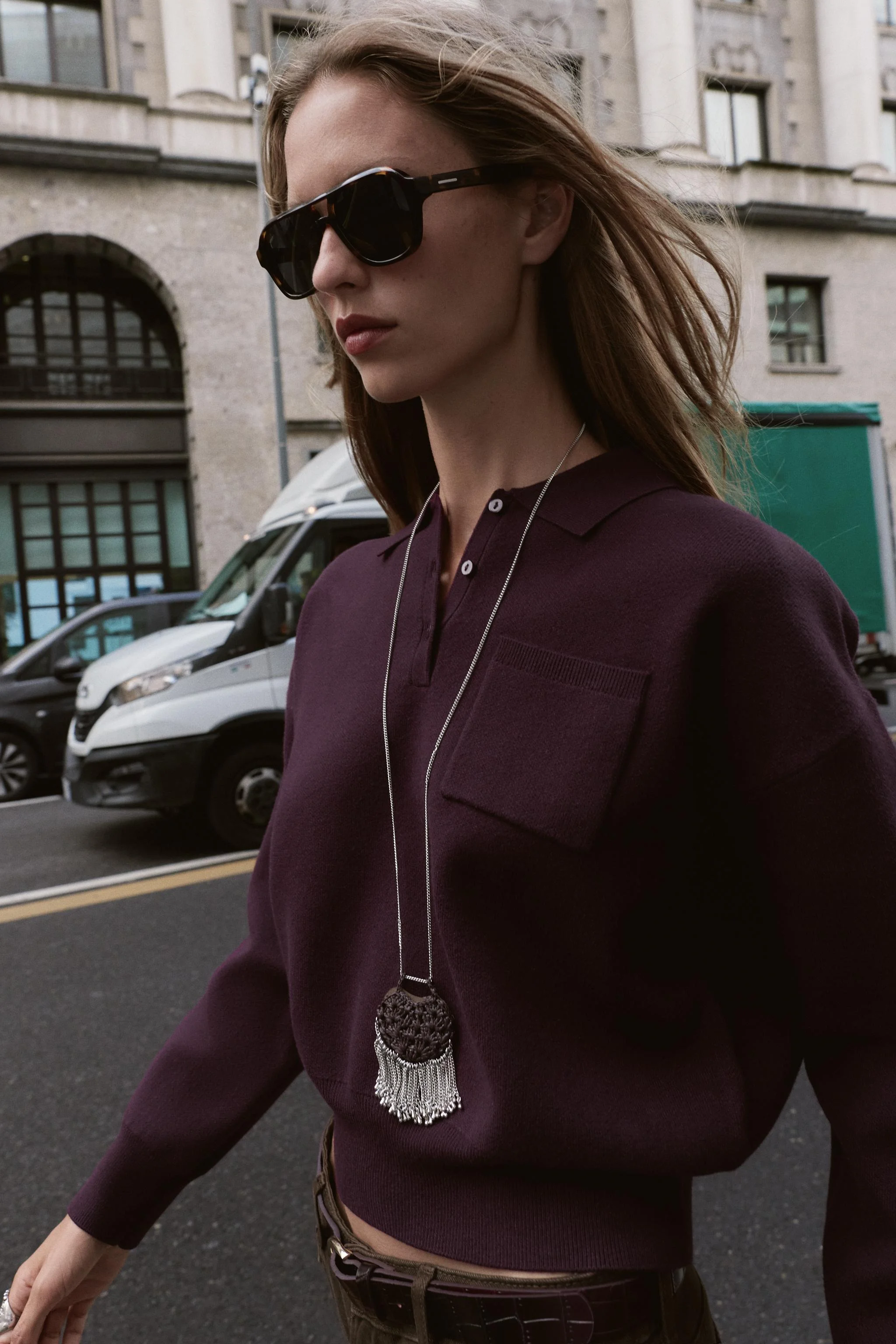 پولوشرت بافتنی آستین بلند با جیب