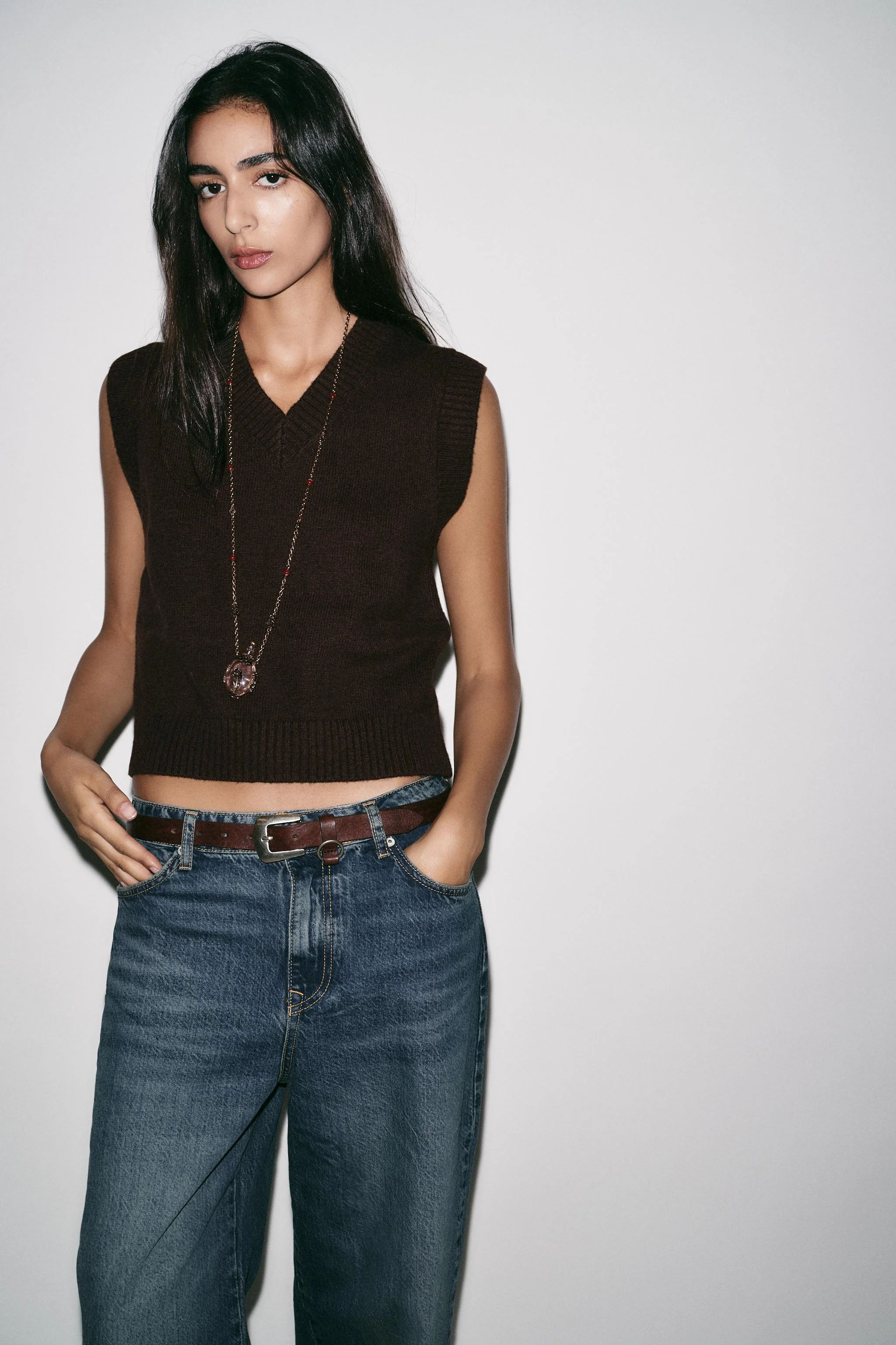 جلیقه بافت ساده یقه هفت