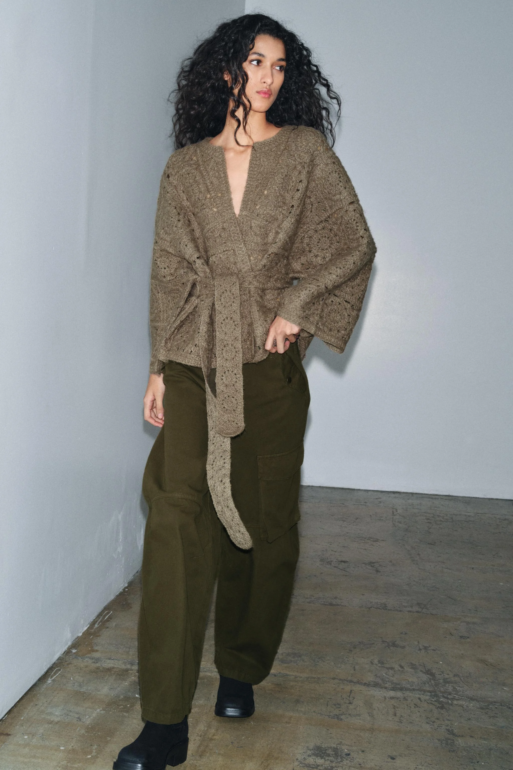 کاردیگان بافتنی کمربند دار