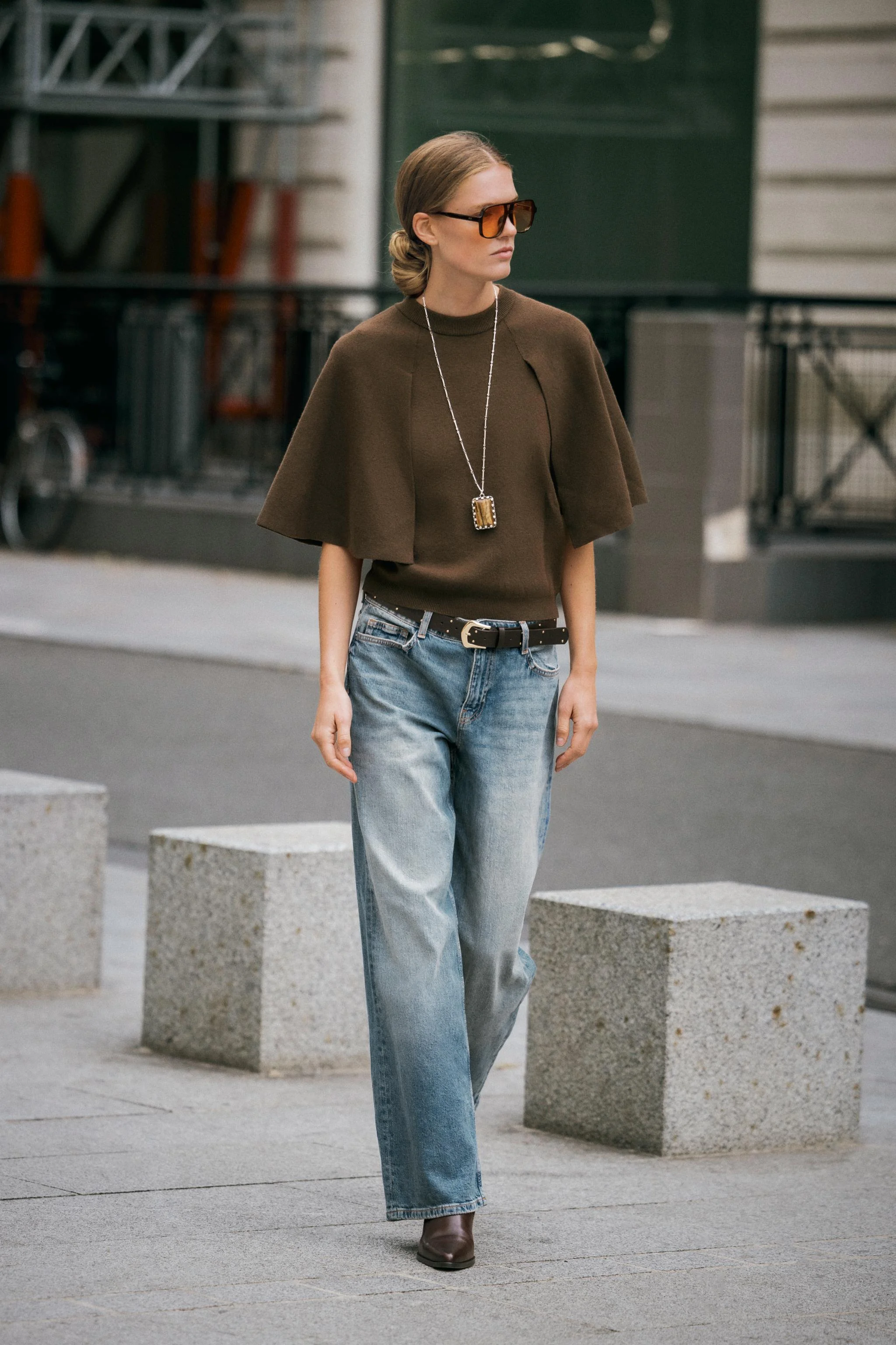 پلیور با آستین کیپ بافتنی