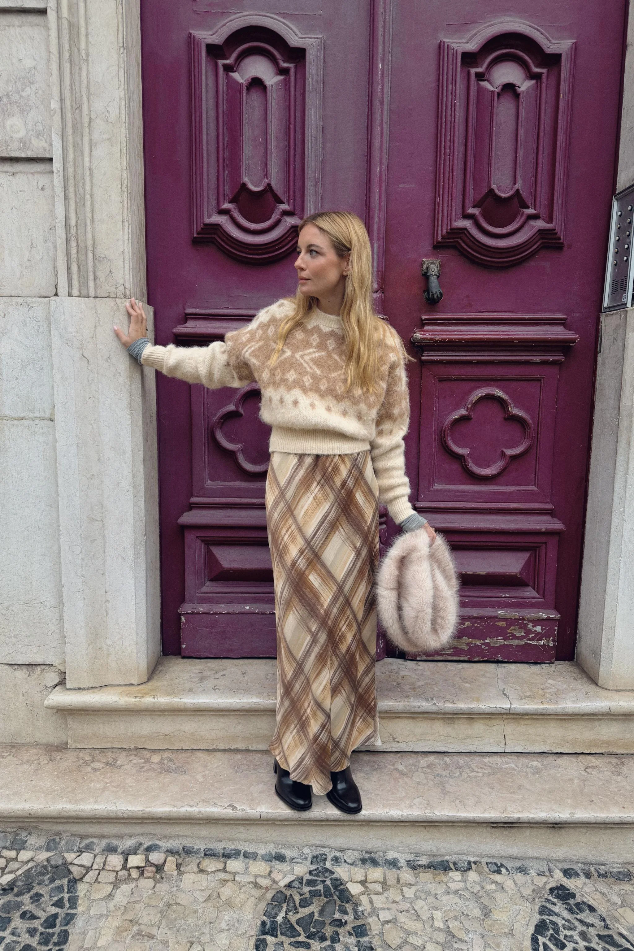 پلیور بافت ژاکارد با طرح برس خورده