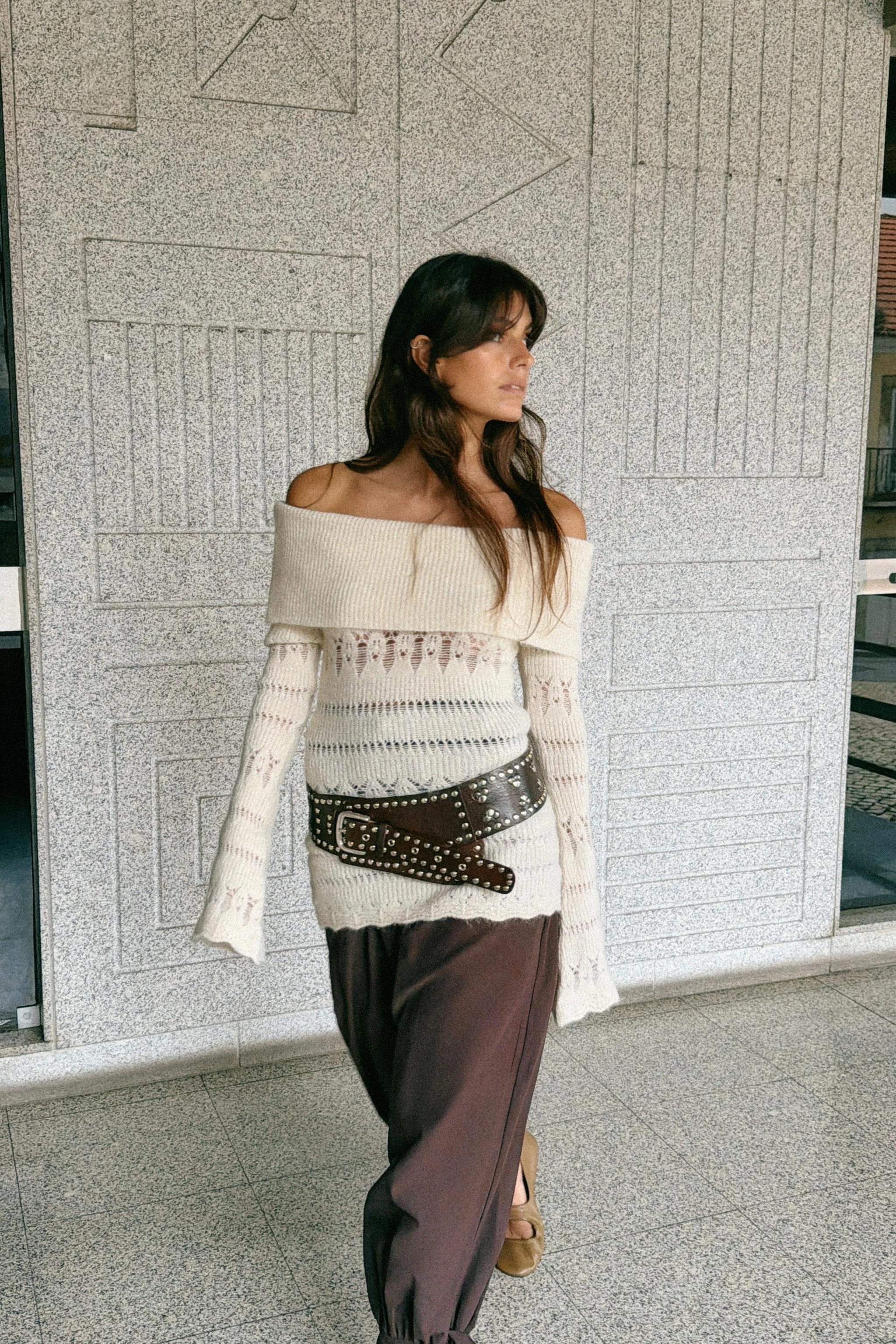 پلیور یقه باز بافت توری