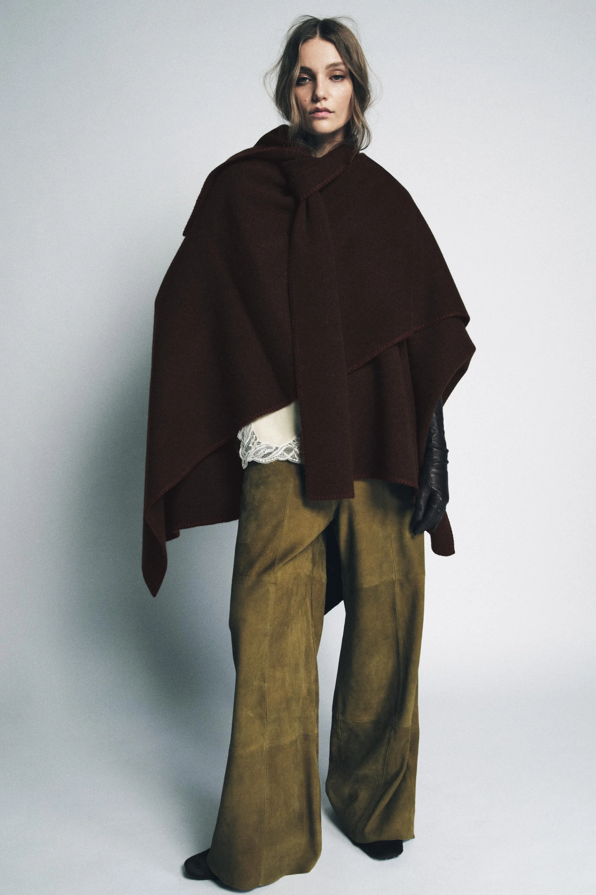 شنل بافتنی با شال گردن با نخ متضاد