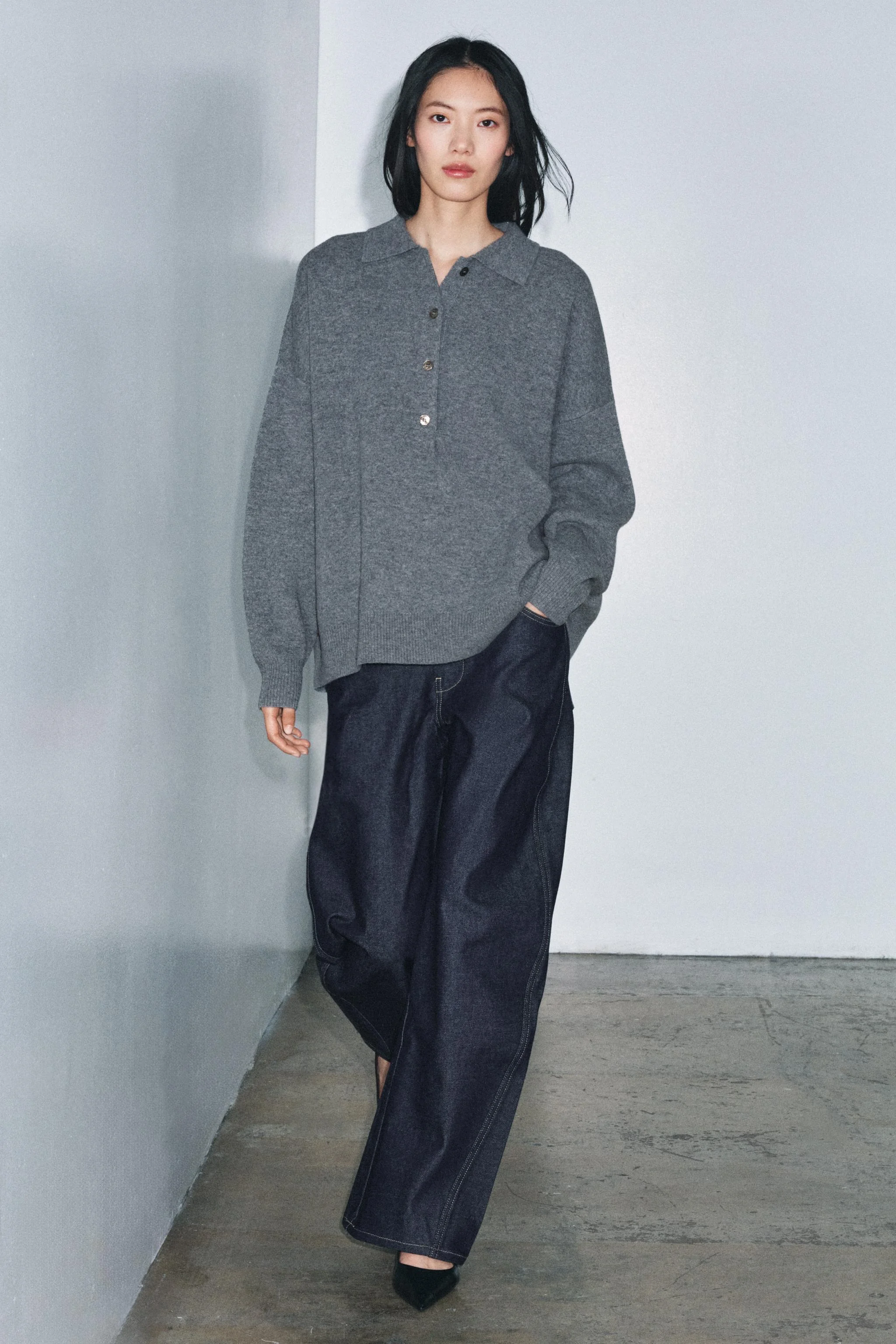 پلیور یقه پولو بافت ساده 95% پشم