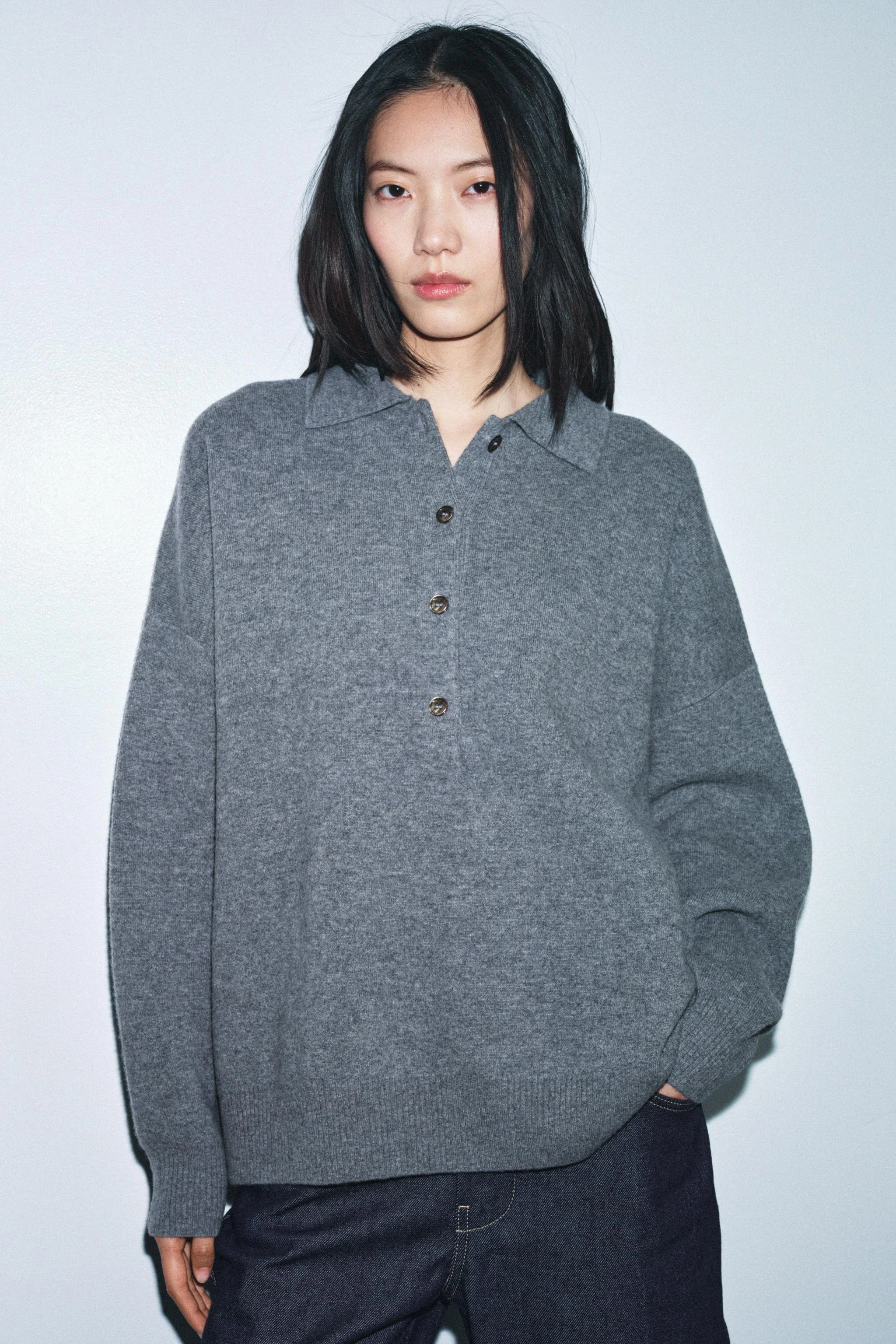 پلیور یقه پولو بافت ساده 95% پشم