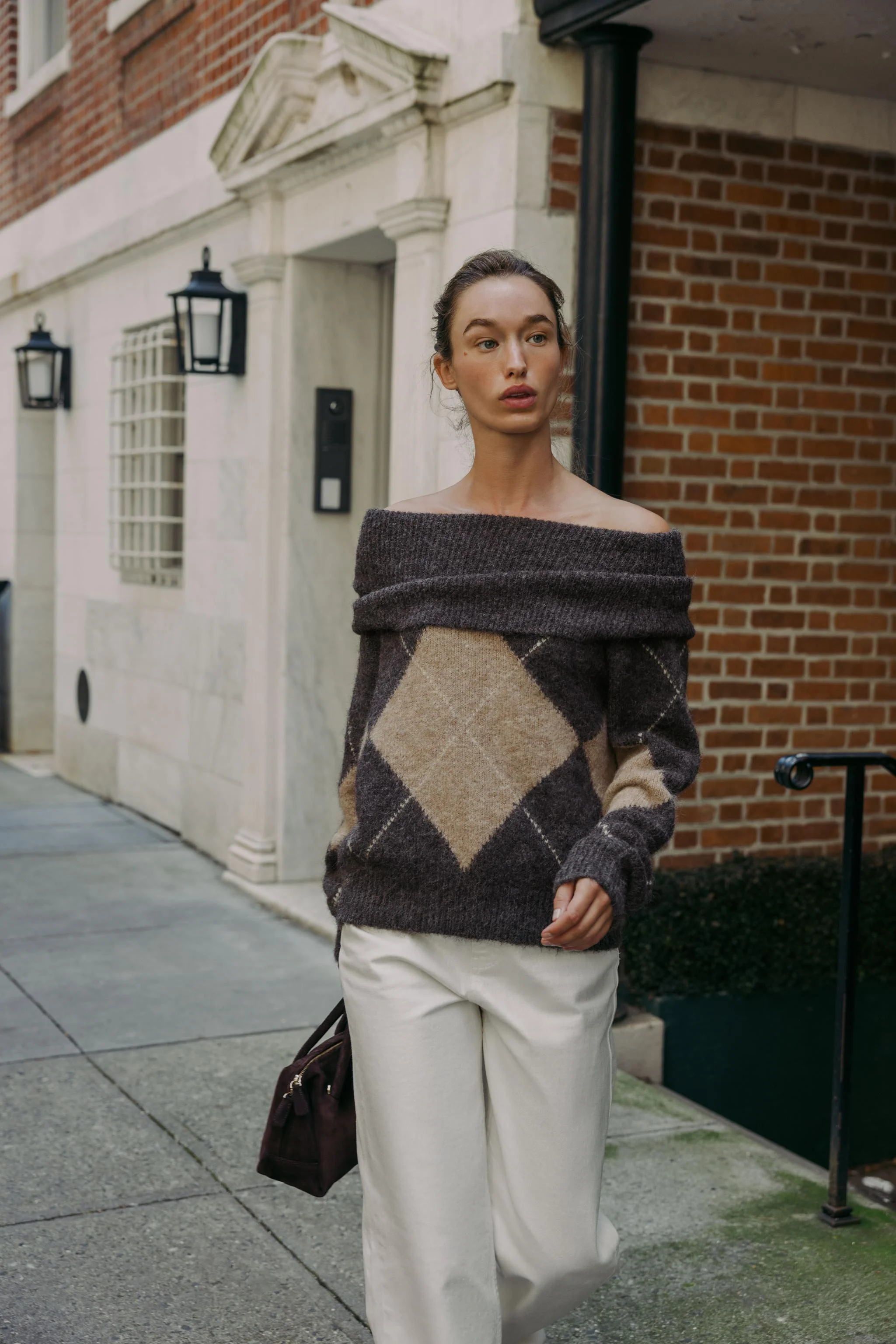 جامپر بافتنی طرح الماس بدون بند