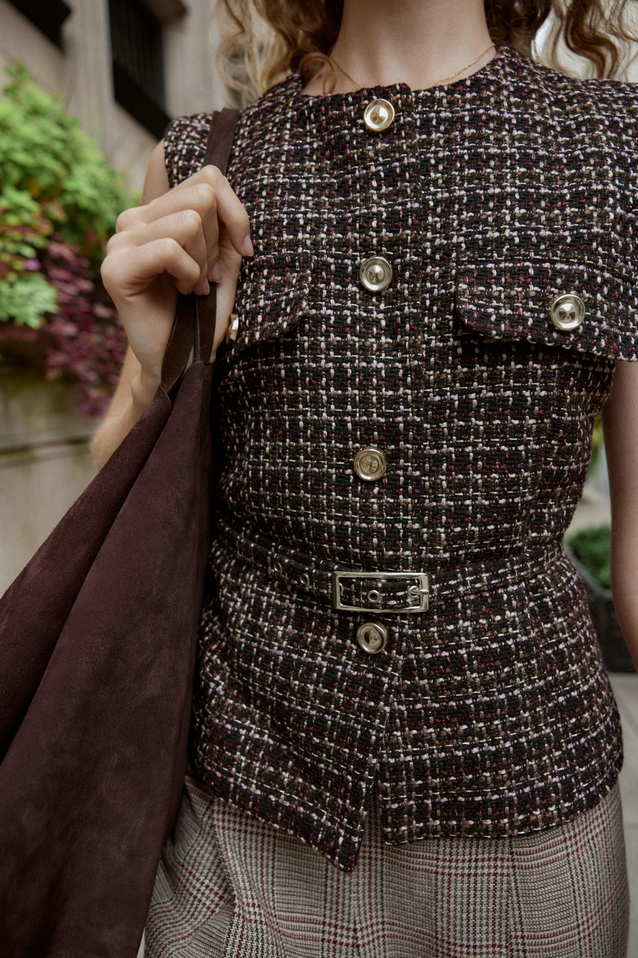 جلیقه بافت دار کمربند دار