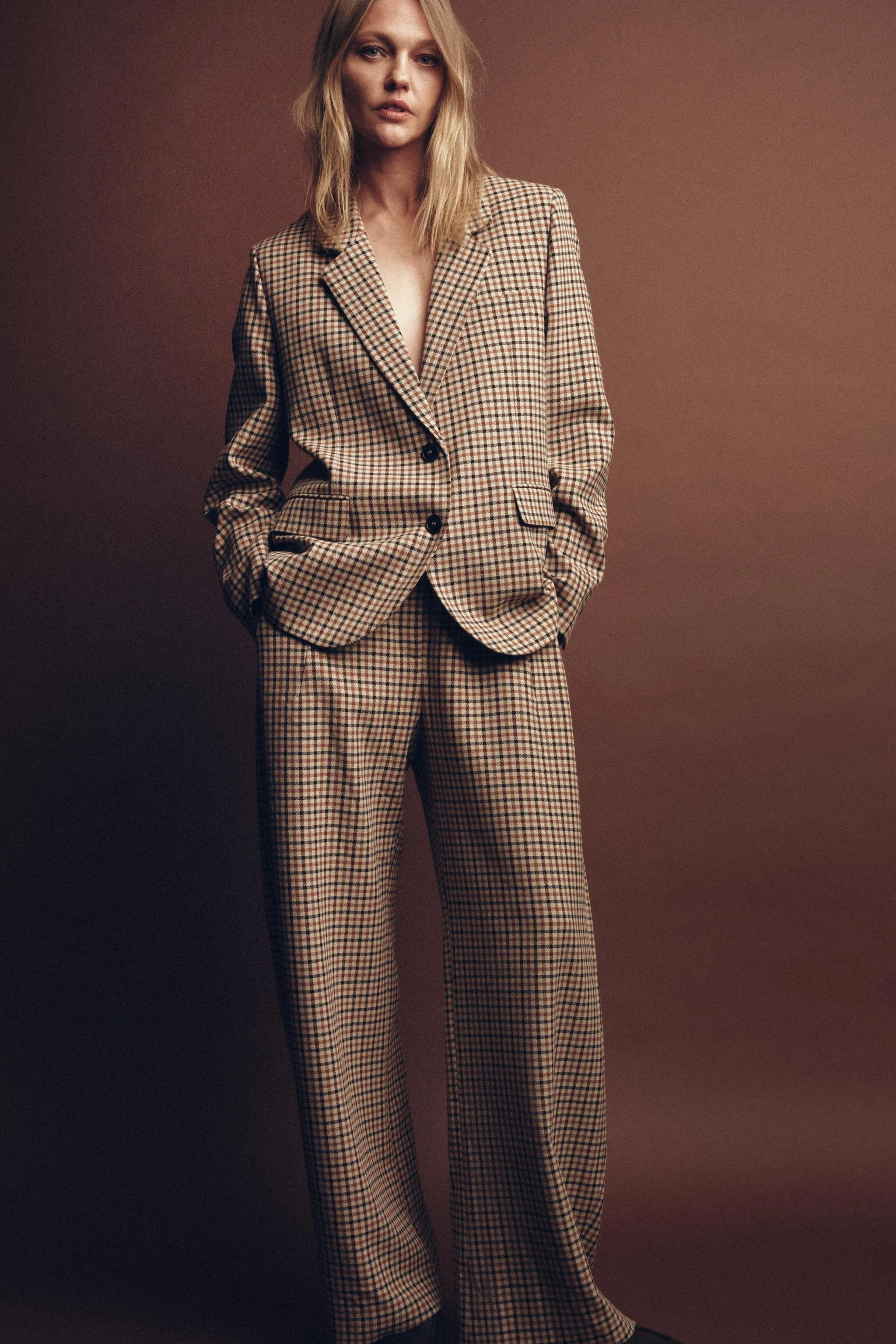 کت بلیزر راسته چهارخانه ZW COLLECTION کت بلیزر راسته چهارخانه ZW COLLECTION