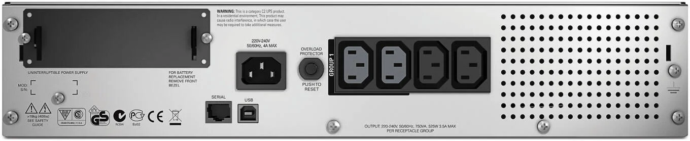 APC SMT750RMI2U Smart-UPS، لاین اینتراکتیو، 750VA، رک مونت 2U، 230V، 4 خروجی IEC C13، SmartSlot، AVR، LCD | SMT750RMI2U