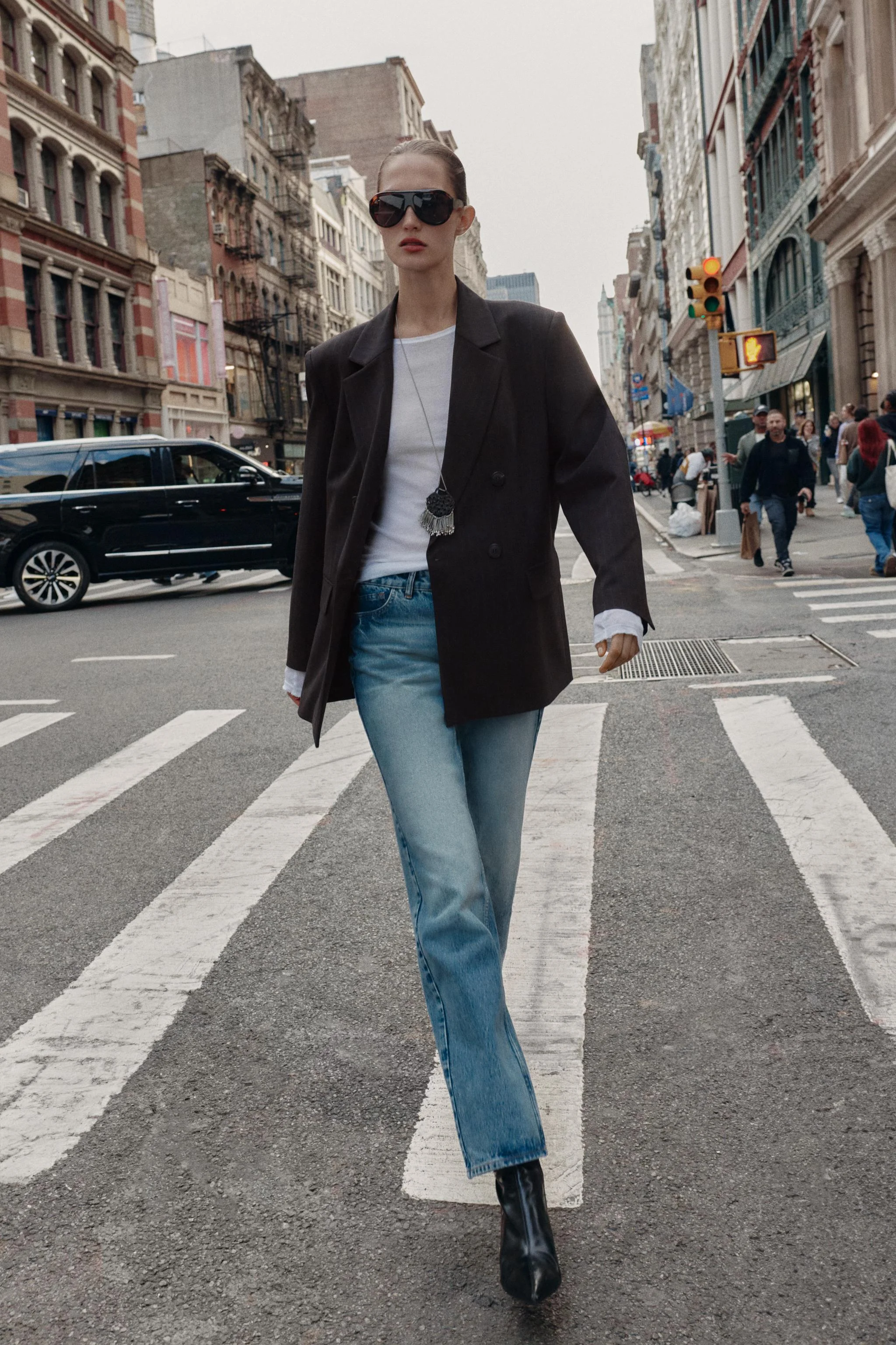 کت بلیزر راه راه اورسایز دکمه دوبل