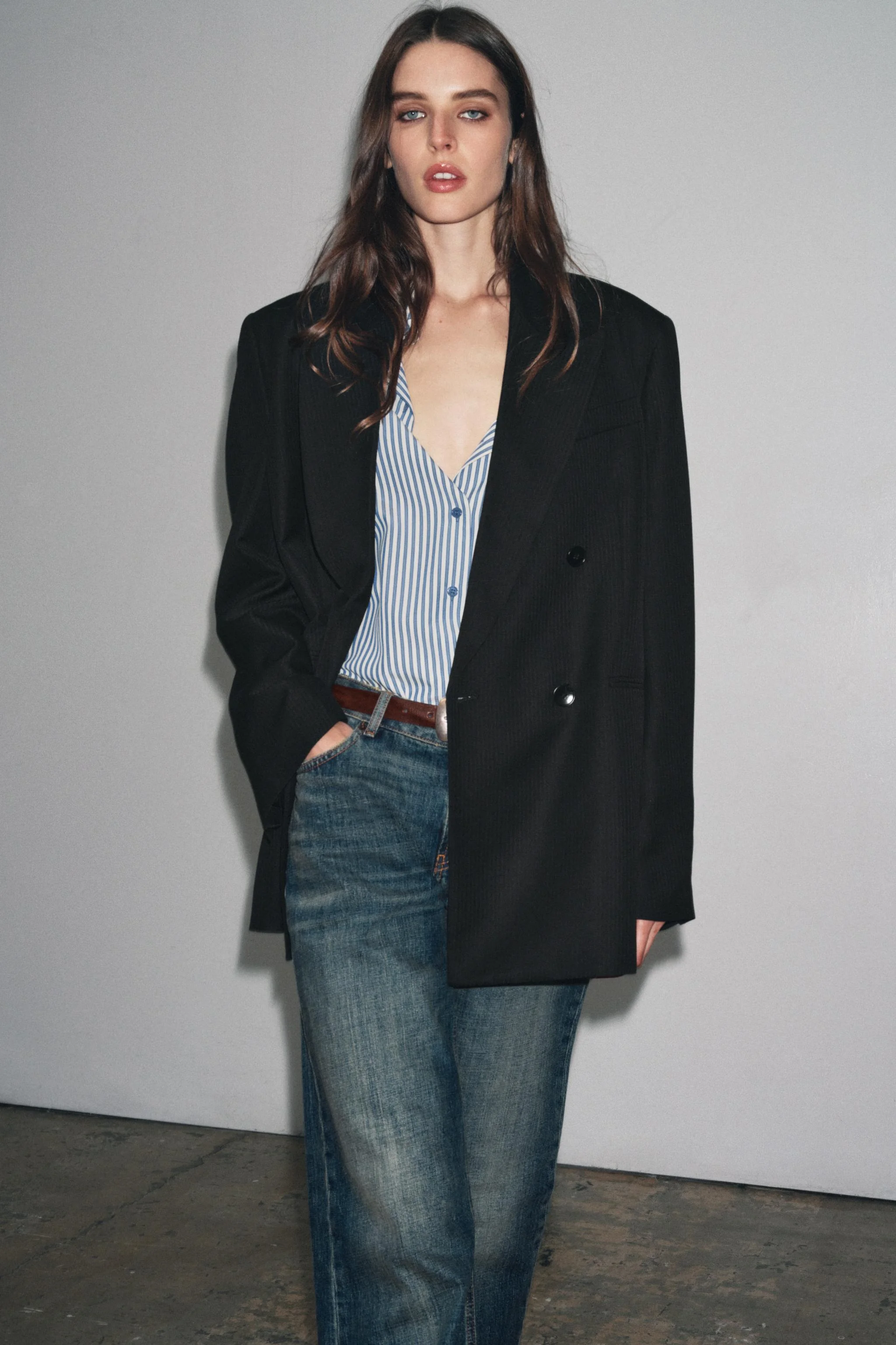 کت تک زنانه راه راه با ترکیب پشم، کالکشن ZW، نسخه محدود