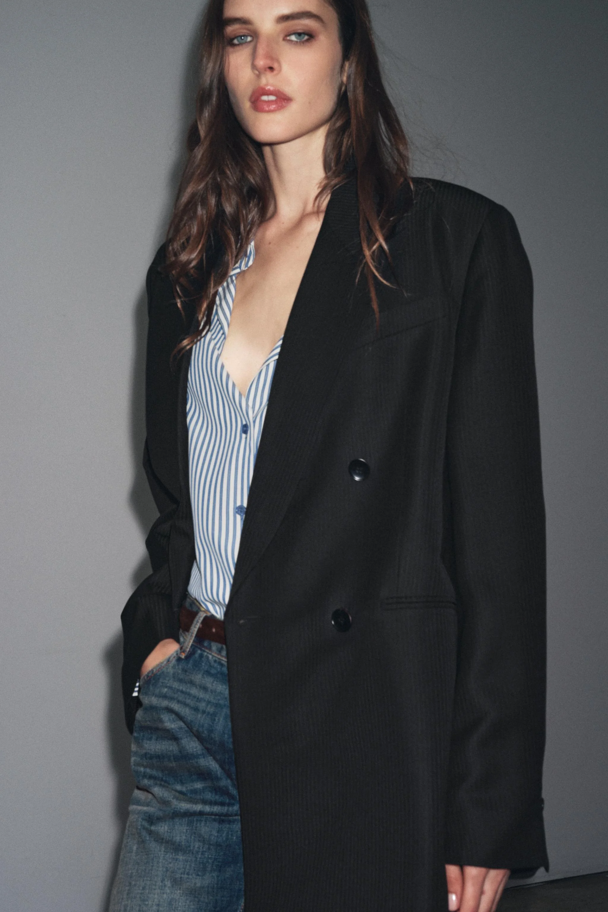 کت تک زنانه راه راه با ترکیب پشم، کالکشن ZW، نسخه محدود