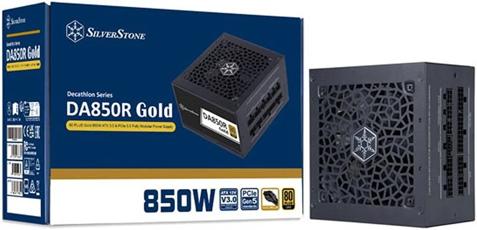 منبع تغذیه کاملا ماژولار سیلوراستون DA850R، دارای گواهینامه 80 PLUS Gold، توان 850 وات، ATX 3.0 و PCIe 5.0، PFC فعال، فن 120 میلی متری بی صدا، محافظت های پیشرفته، کانکتور 12V-2x6 PCIe، مشکی | SST-DA850R-GMA