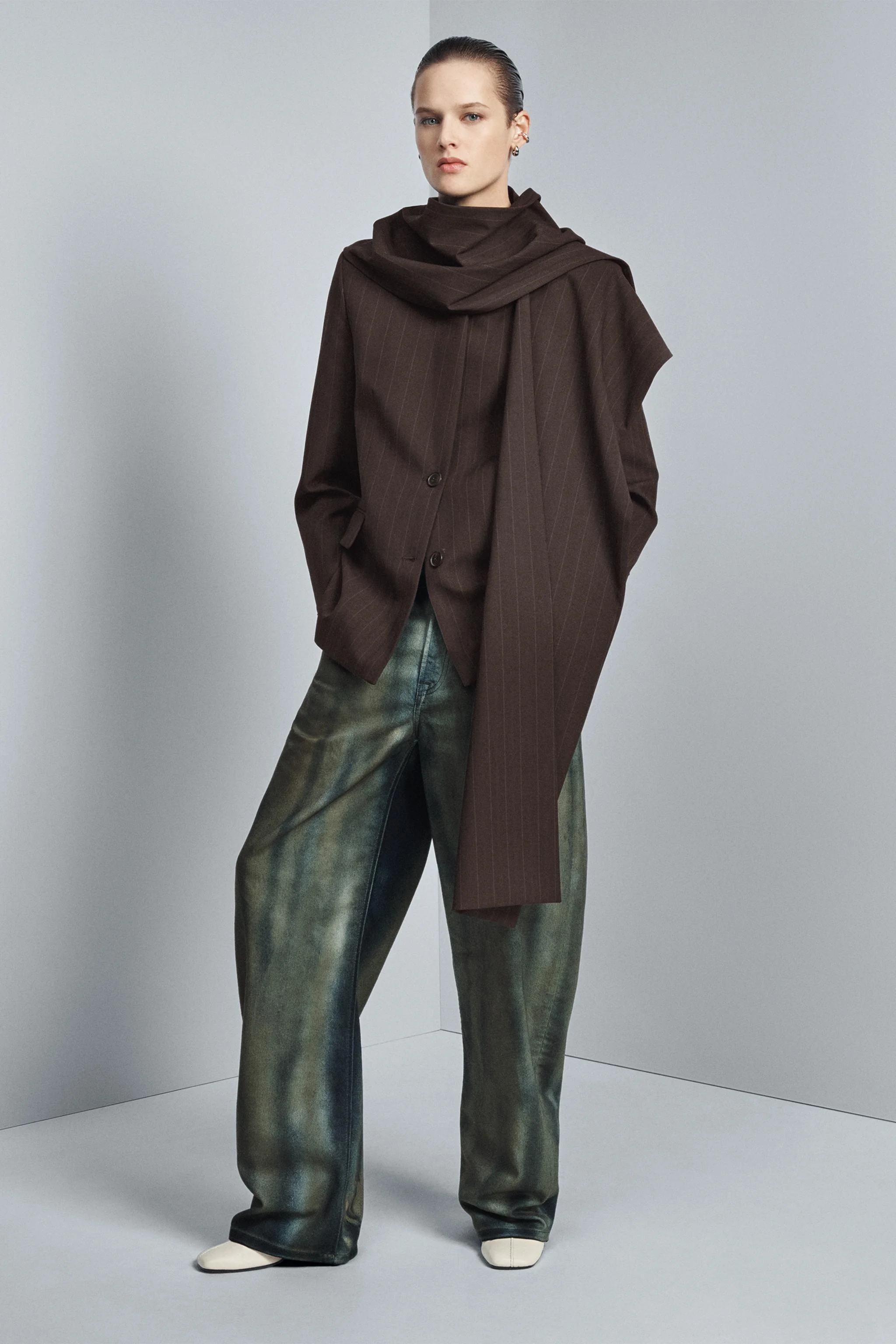 کت بلیزر راه راه نسخه محدود ZW COLLECTION به همراه شال