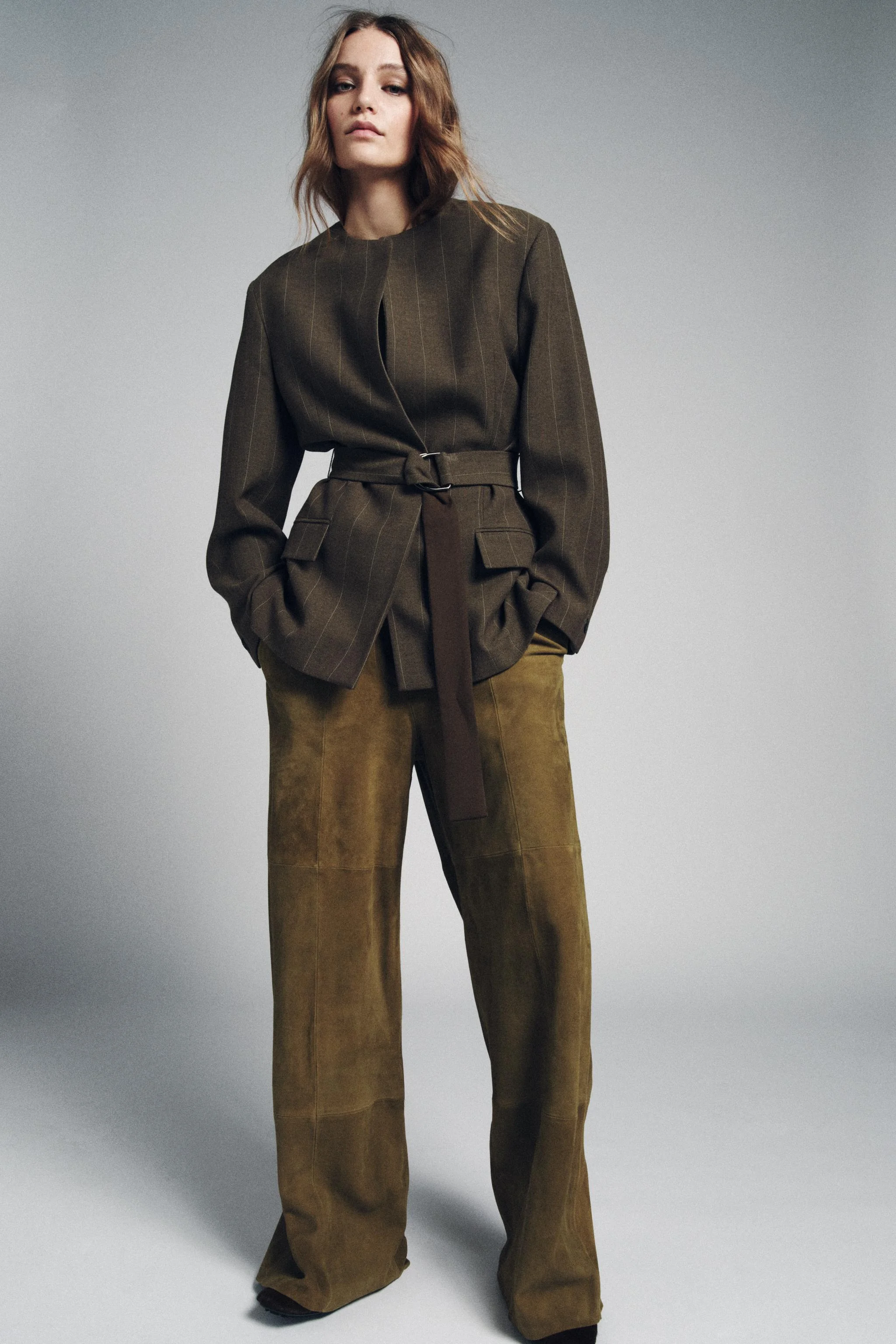 کت راه راه کمربند دار ZW COLLECTION