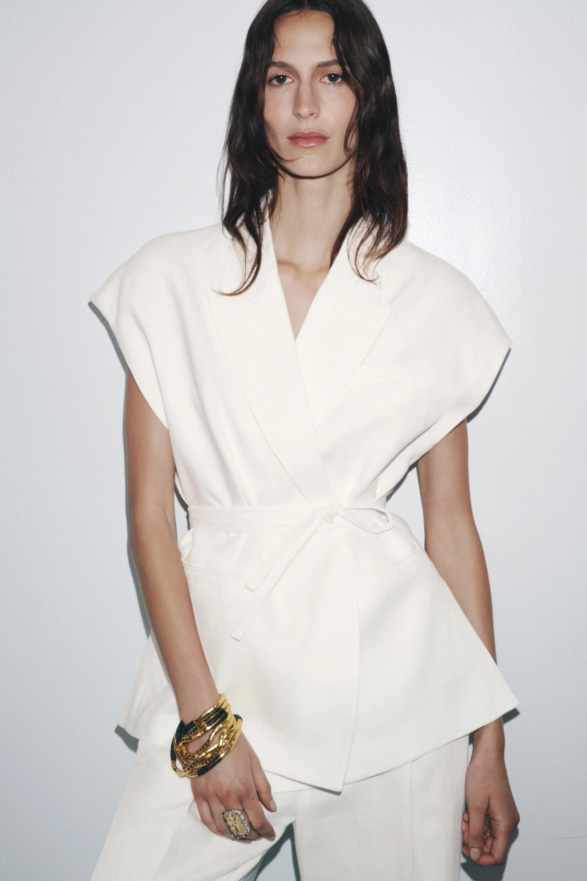 جلیقه دبل برست زنانه با ترکیب کتان از کالکشن ZW