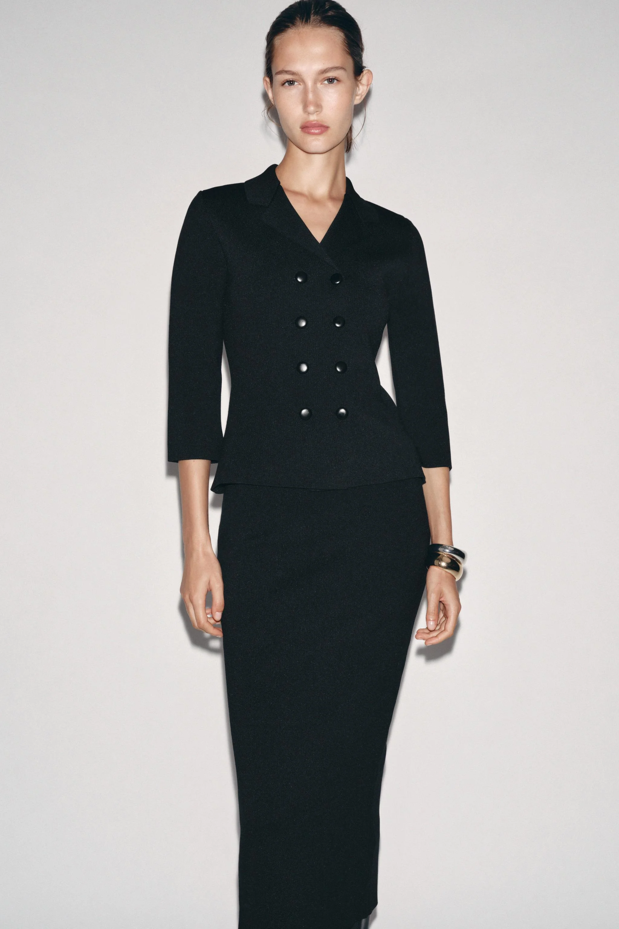 کت تک دکمه دوبل بافتنی