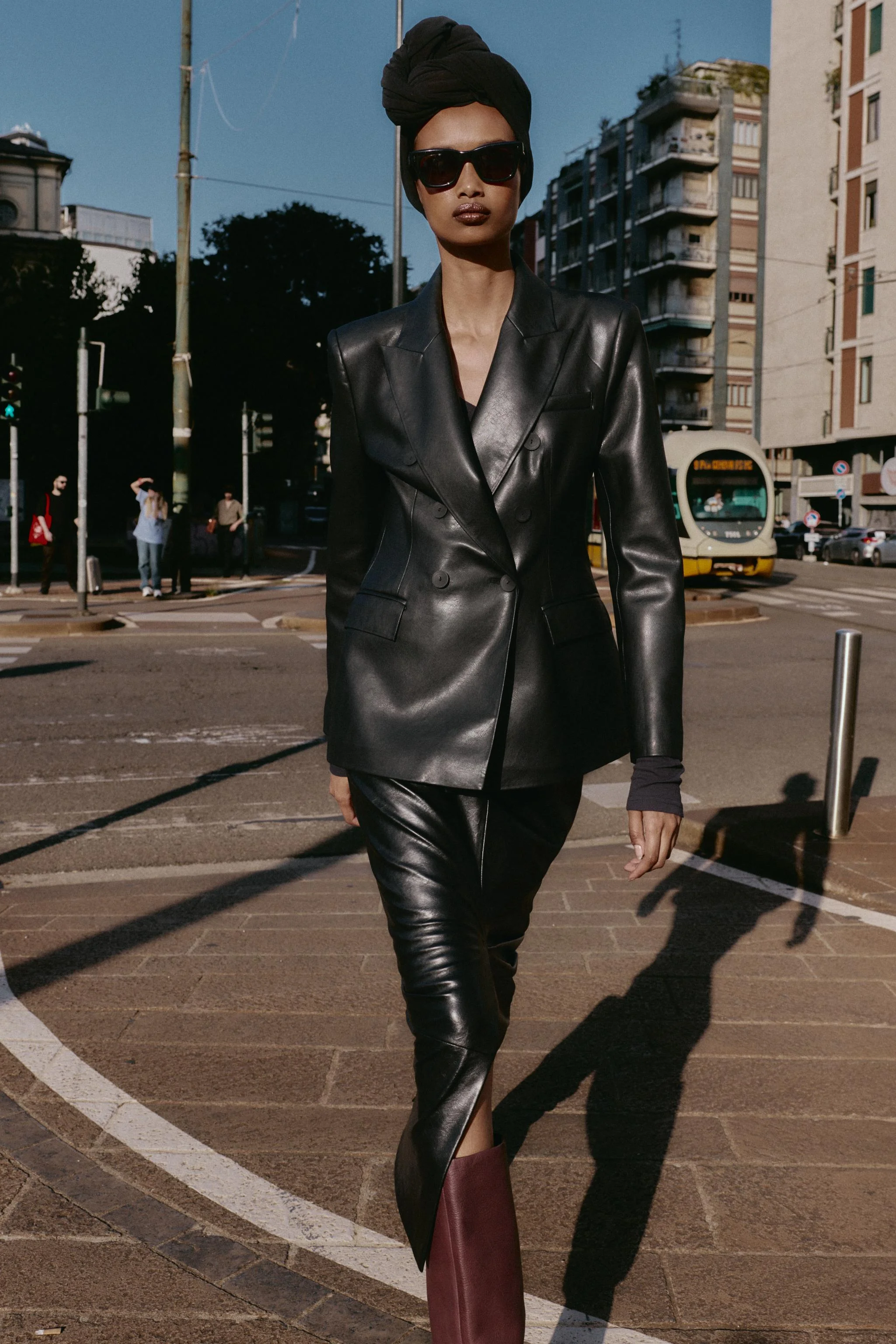 کت بلیزر چرم مصنوعی دکمه دوبل