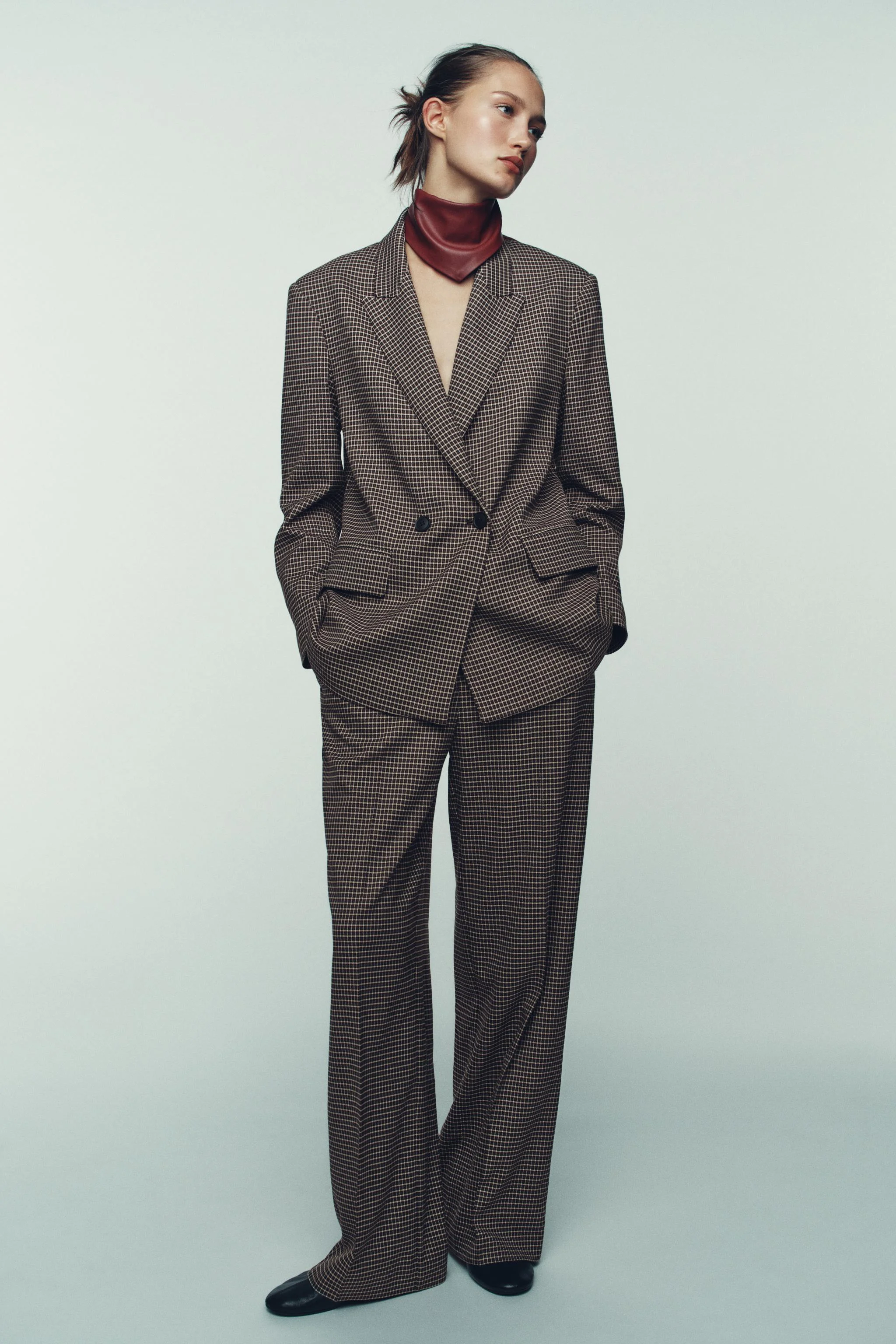 بلیزر چهارخانه دوبل دکمه گشاد