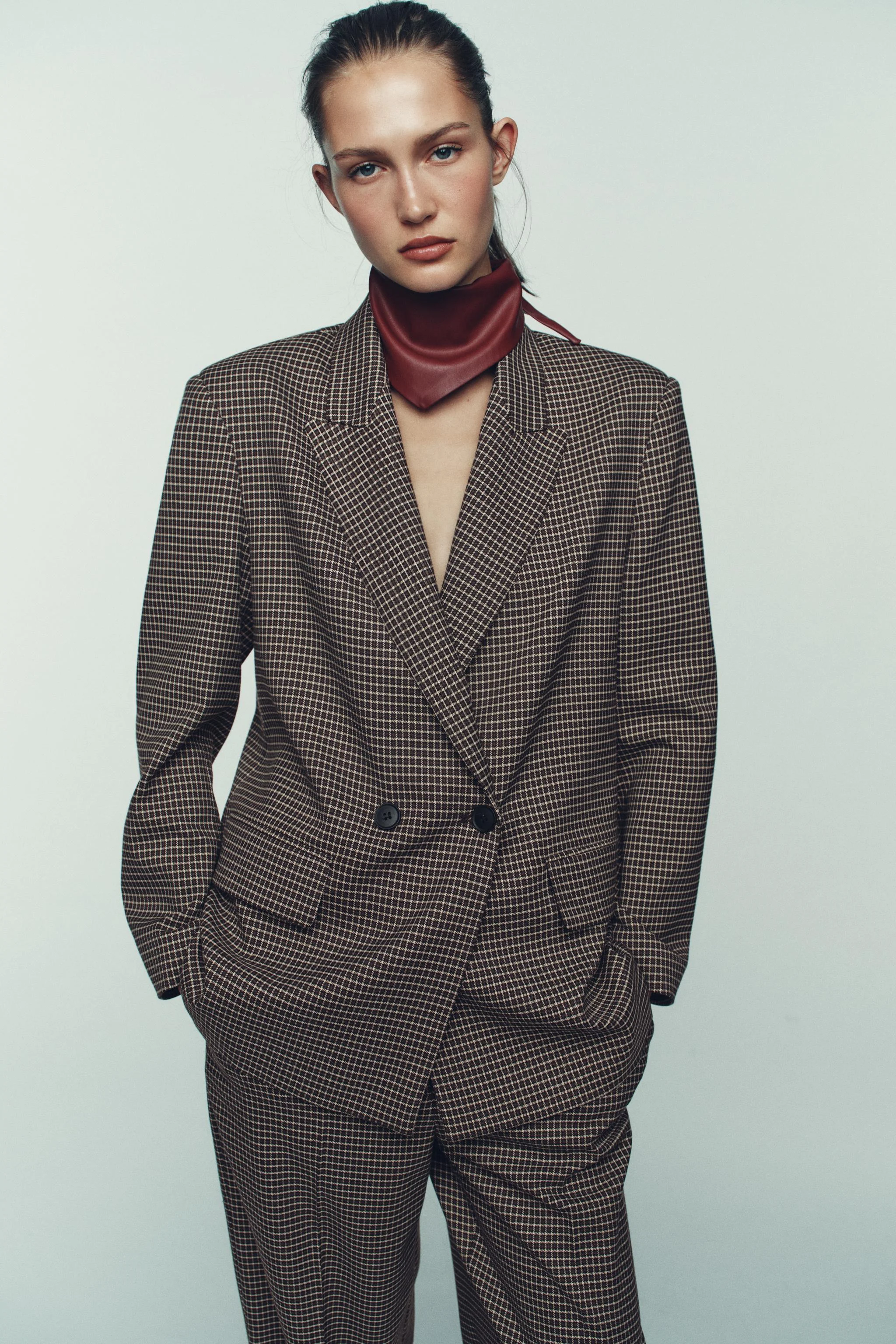 بلیزر چهارخانه دوبل دکمه گشاد