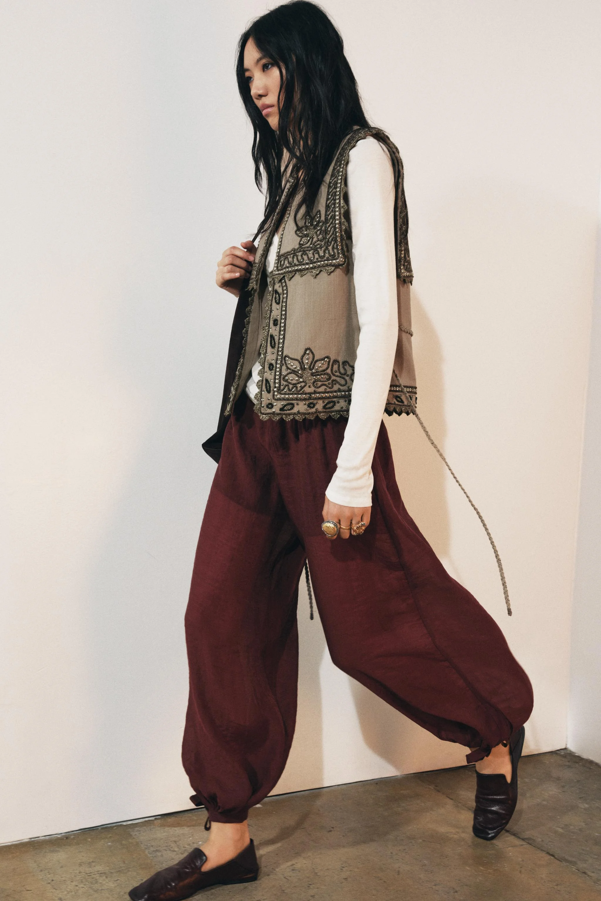 وست گلدوزی شده کمربند دار ZW COLLECTION