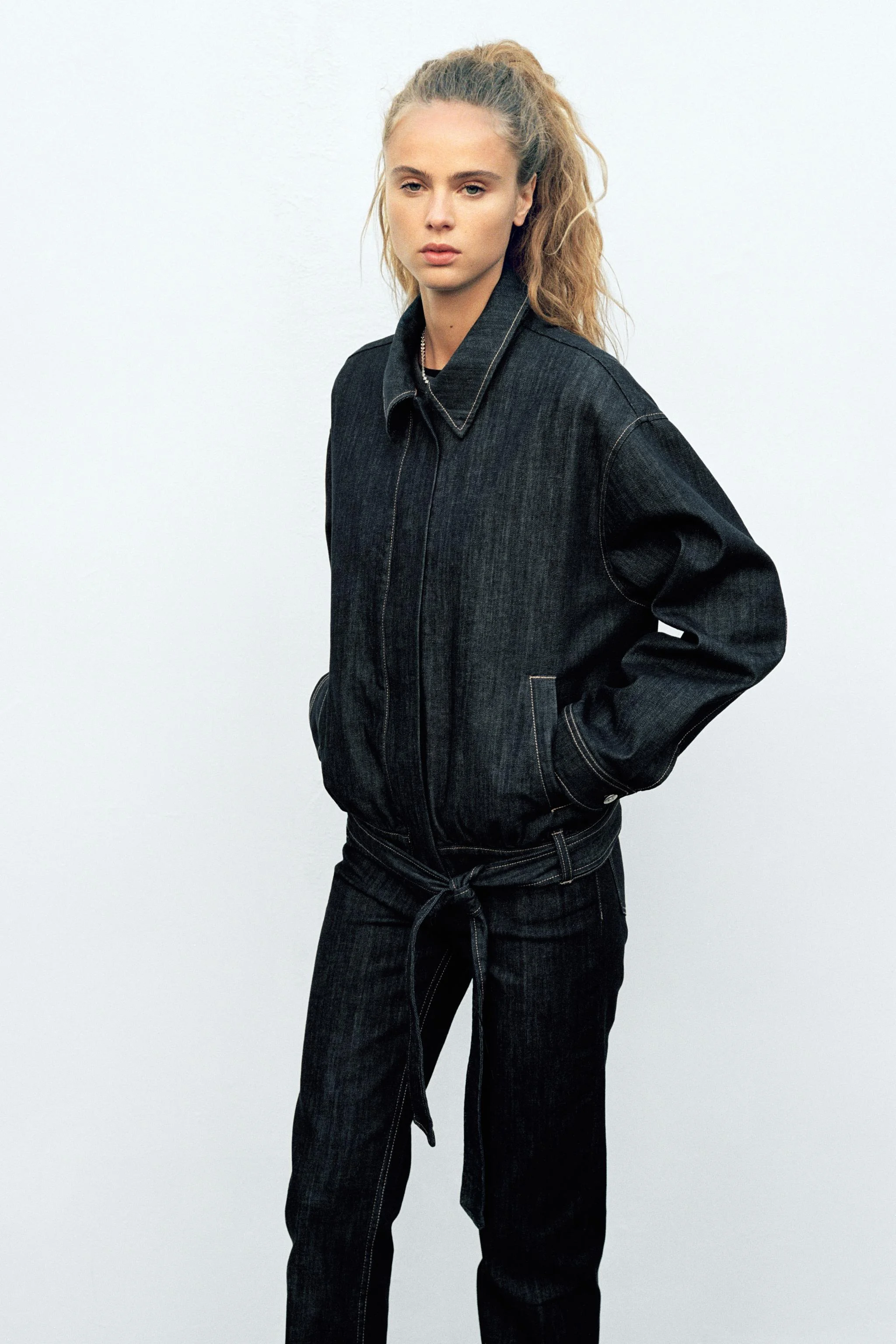 کت جین کمربند دار تی آر اف