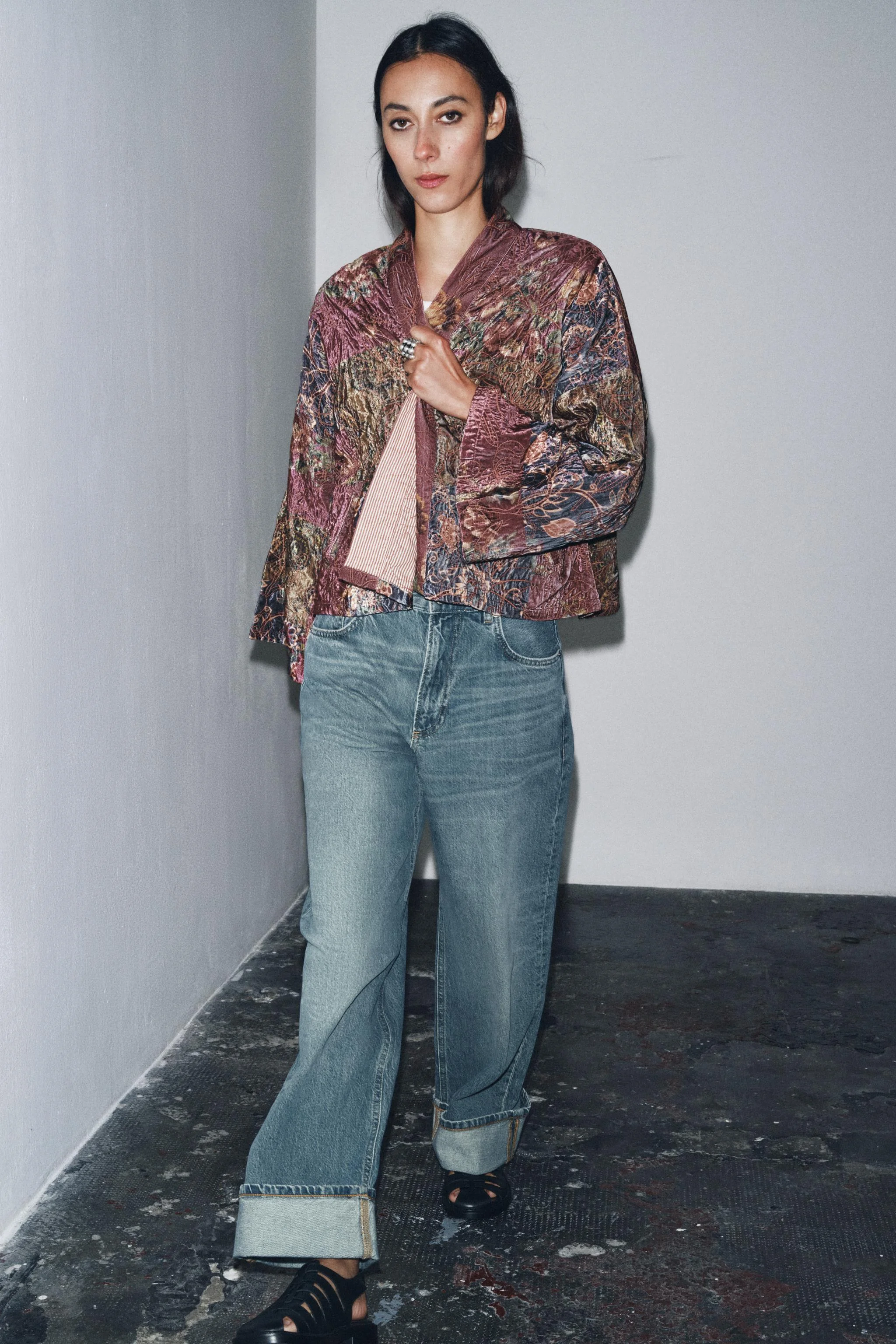 کیمونو مخملی طرح گل